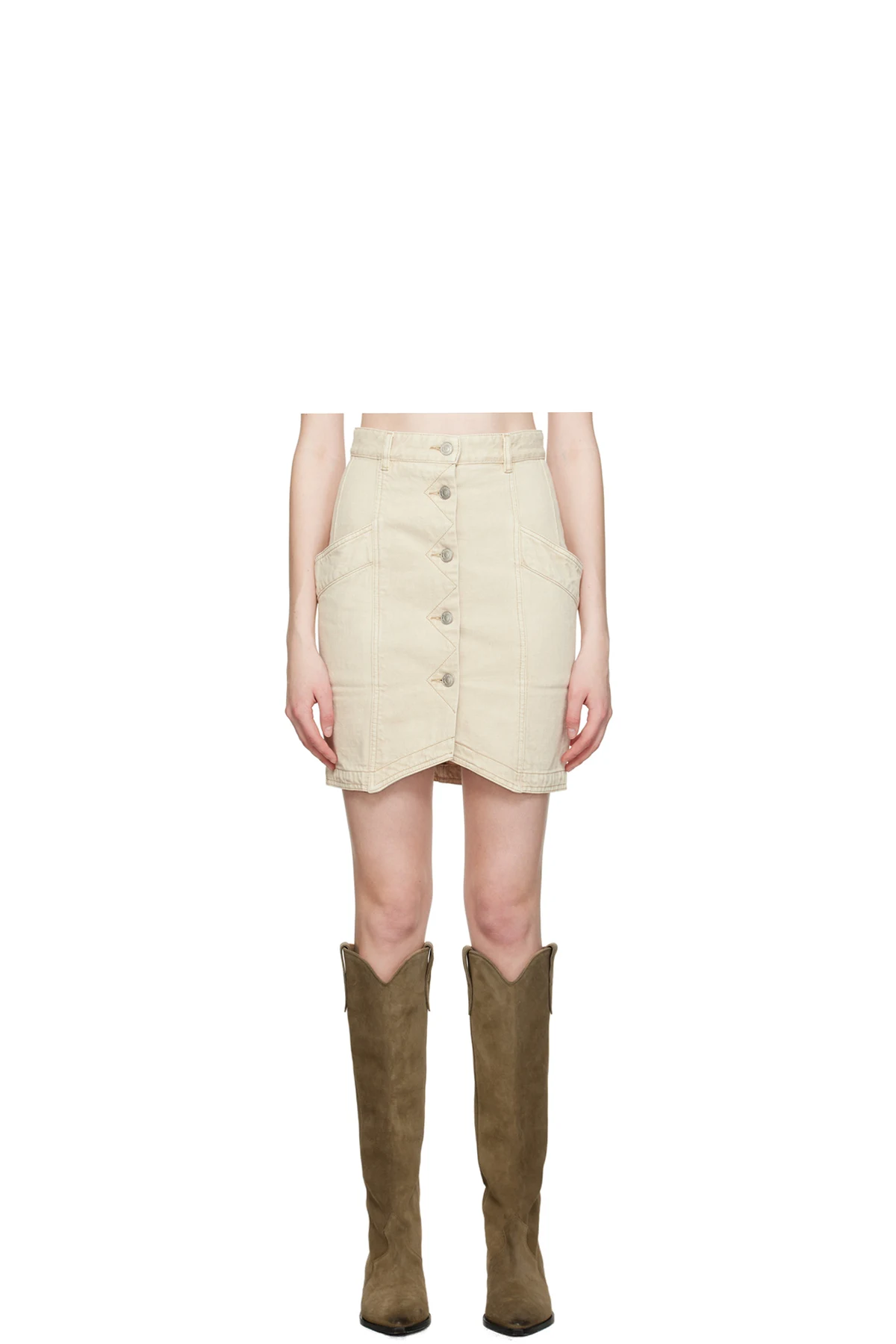 Beige Sabel Denim Miniskirt