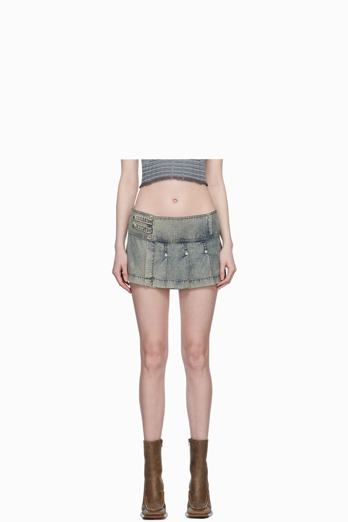 Blue Pleated Miniskirt