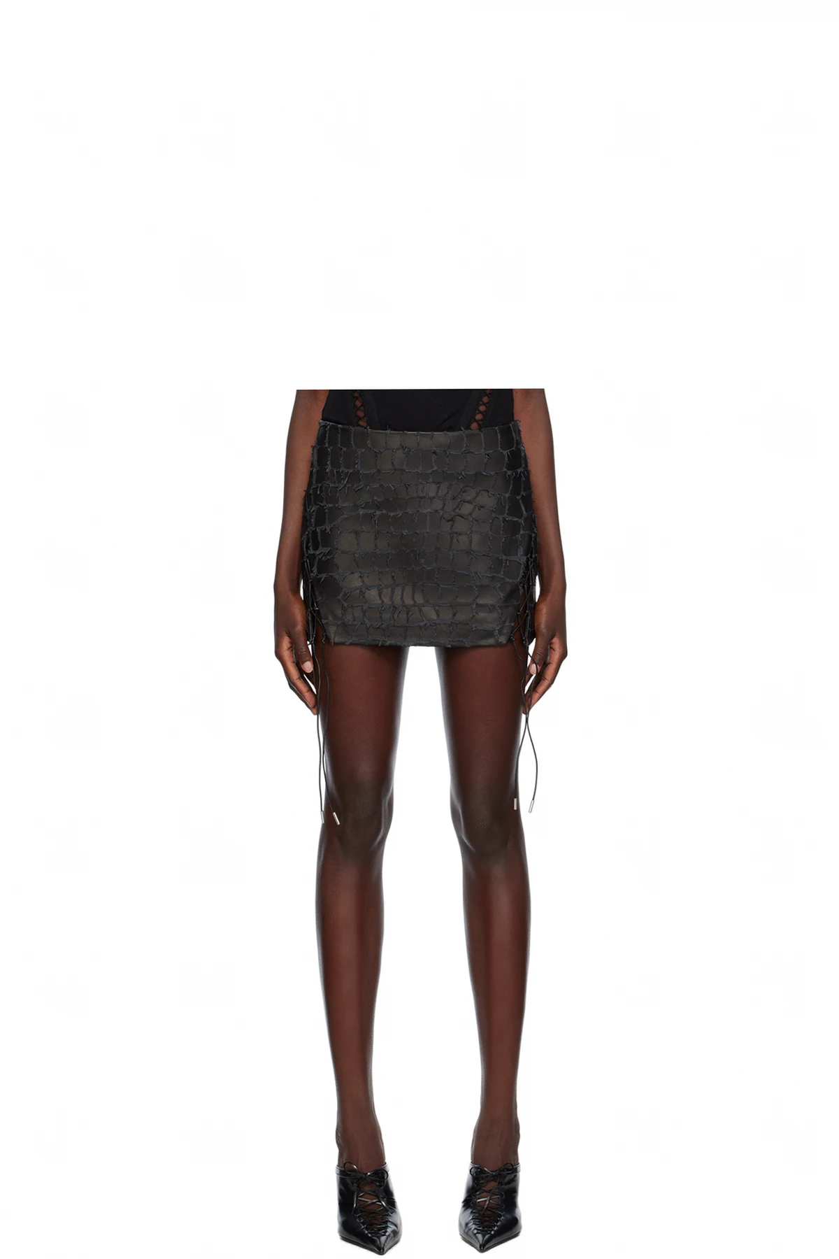 Black Snake Etched Leather Miniskirt