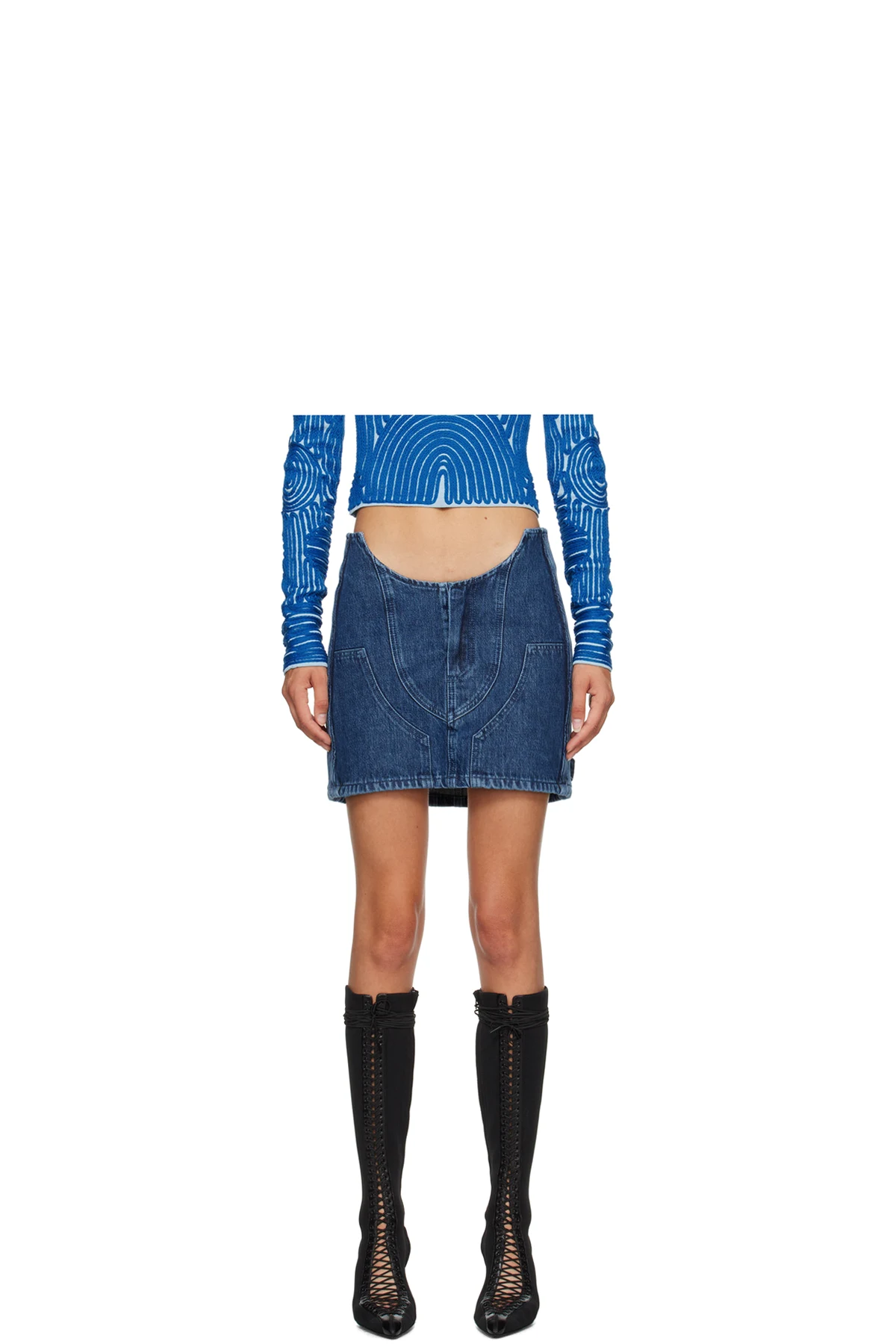 Blue Motorcycle Hole Denim Miniskirt