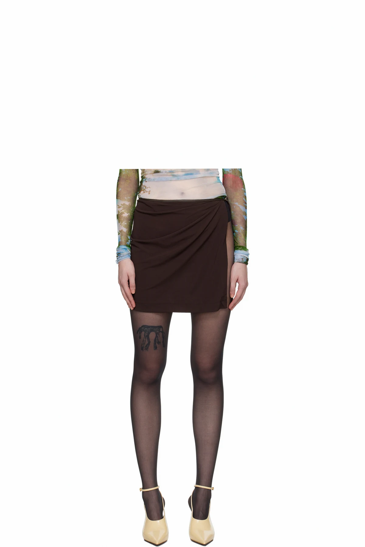 Brown Framed Buckle Miniskirt