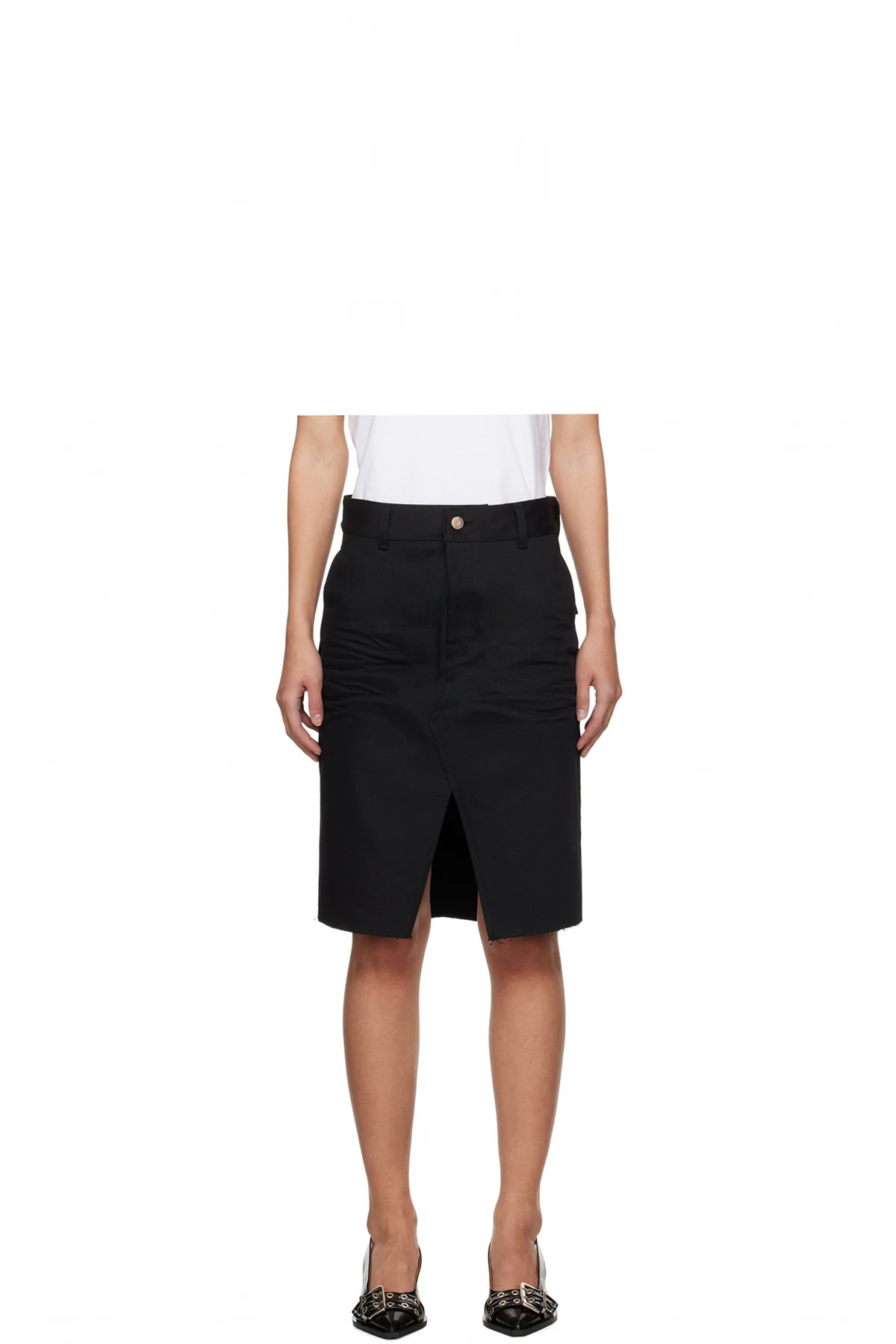 Black Raw Edge Midi Skirt
