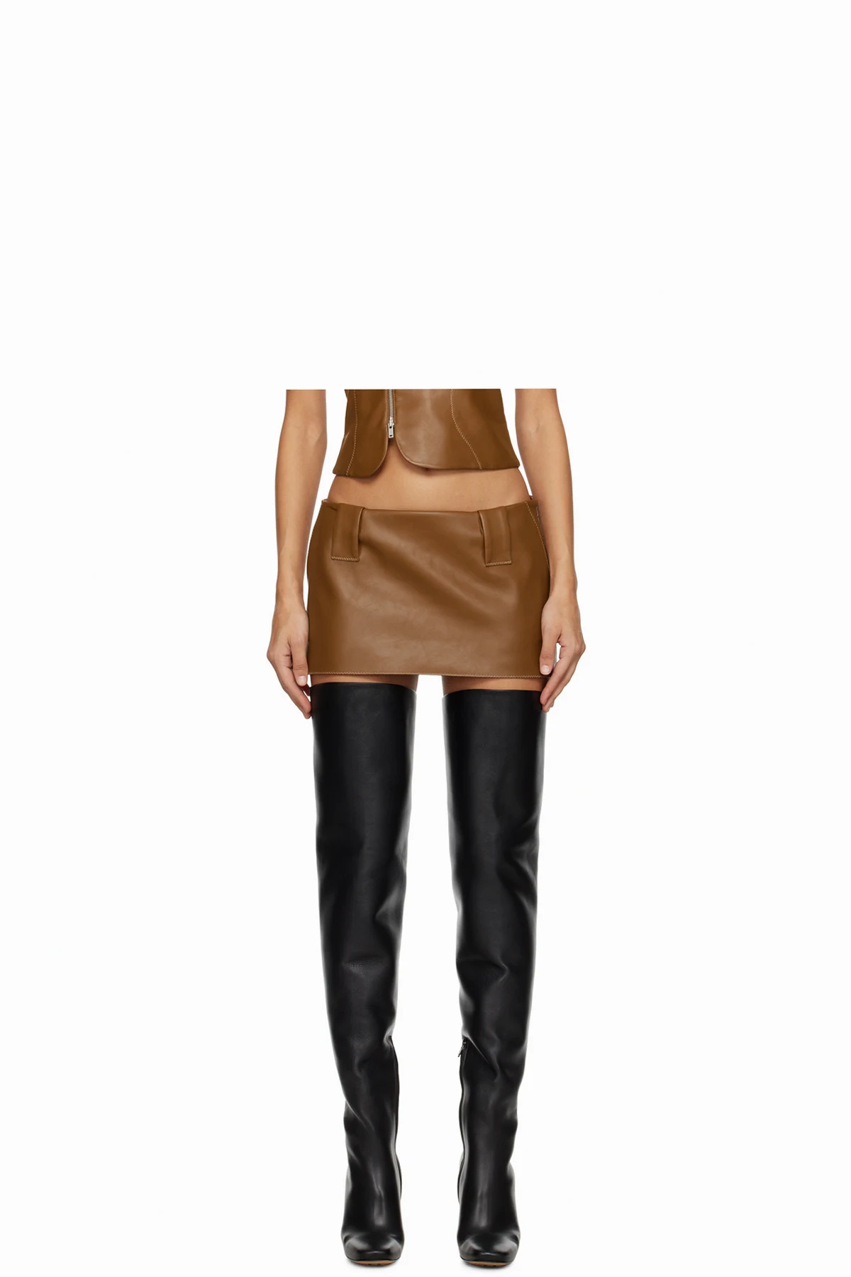 Tan Egas Faux-Leather Miniskirt