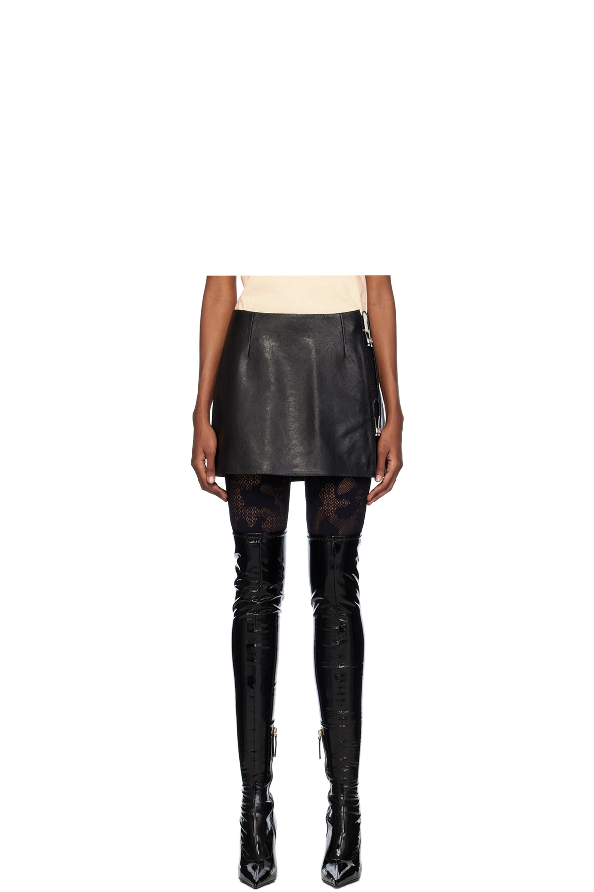 Black Hoop Leather Miniskirt