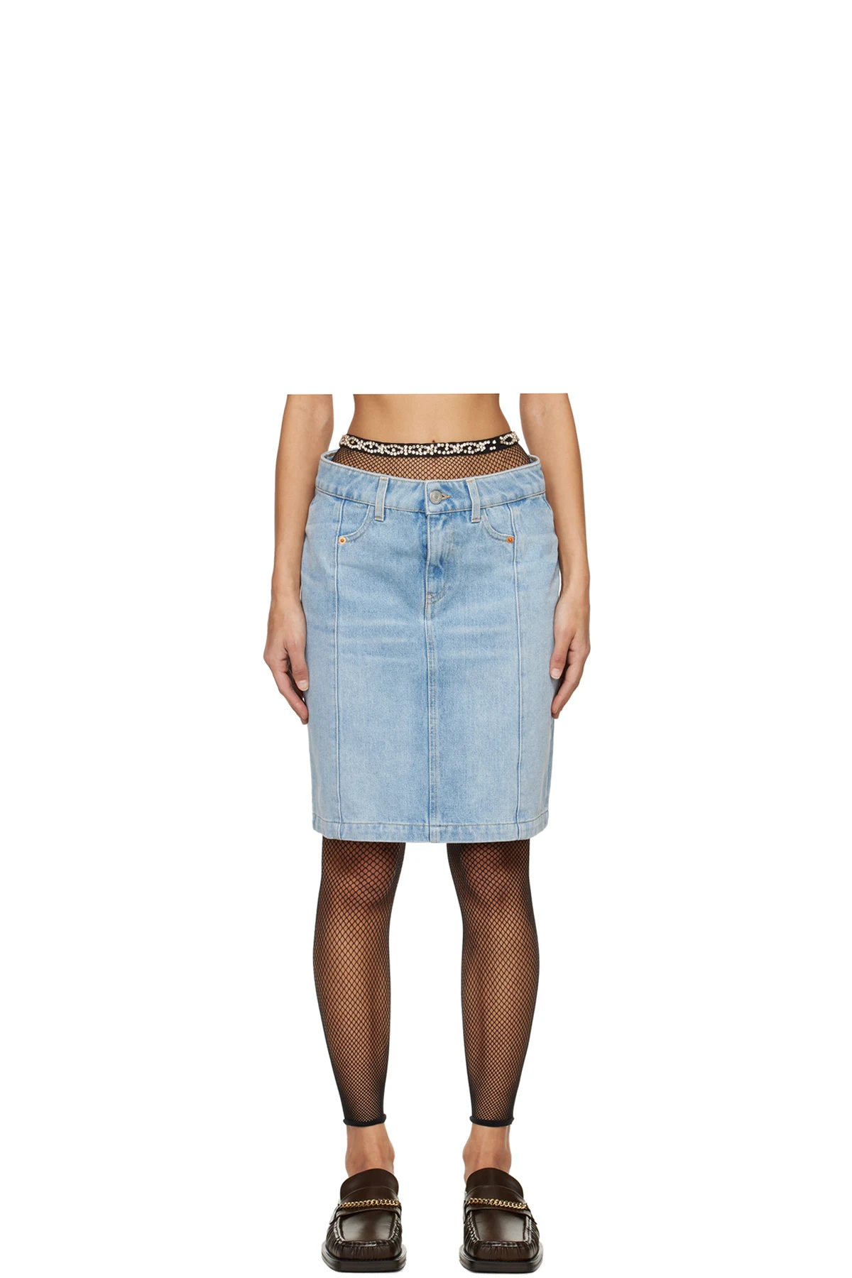 Blue Narrow Front Denim Miniskirt