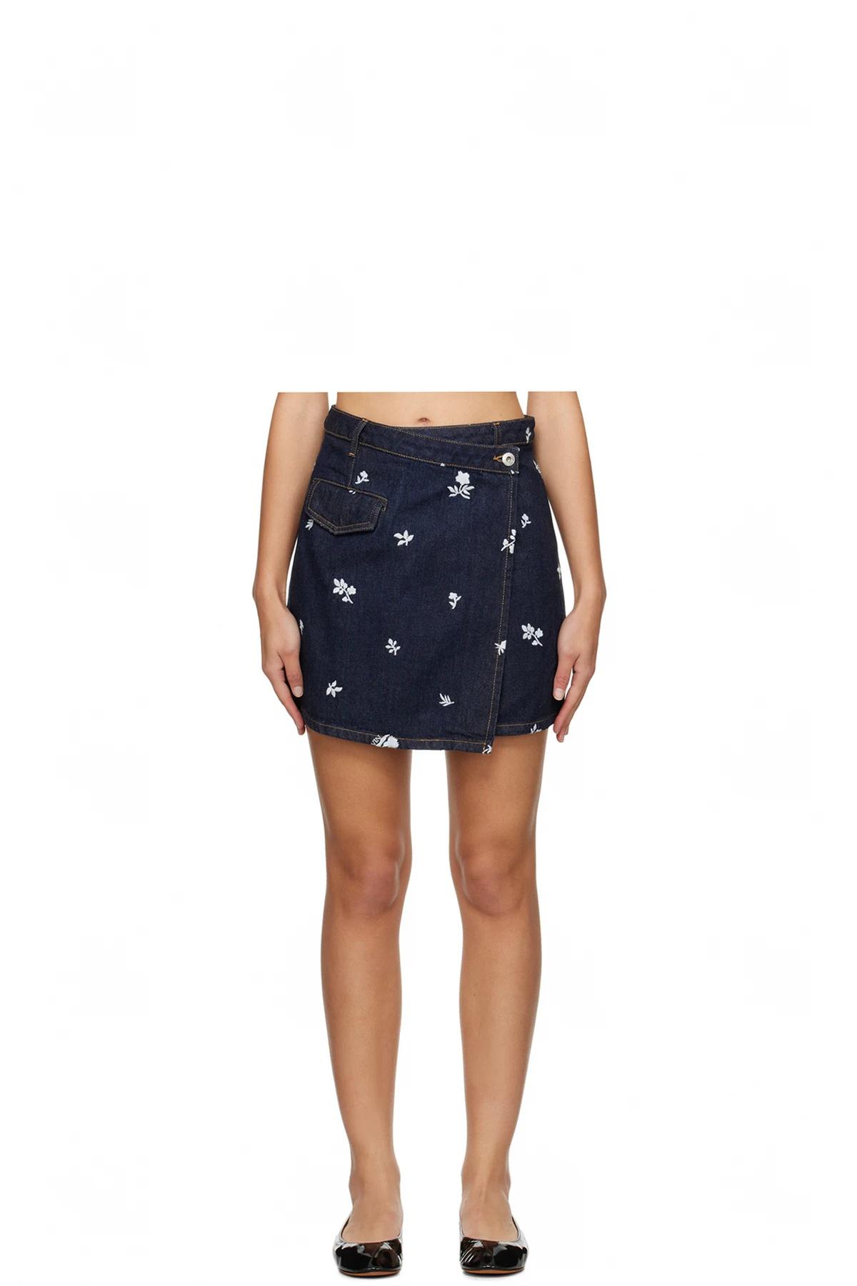 Navy Embroidered Denim Miniskirt