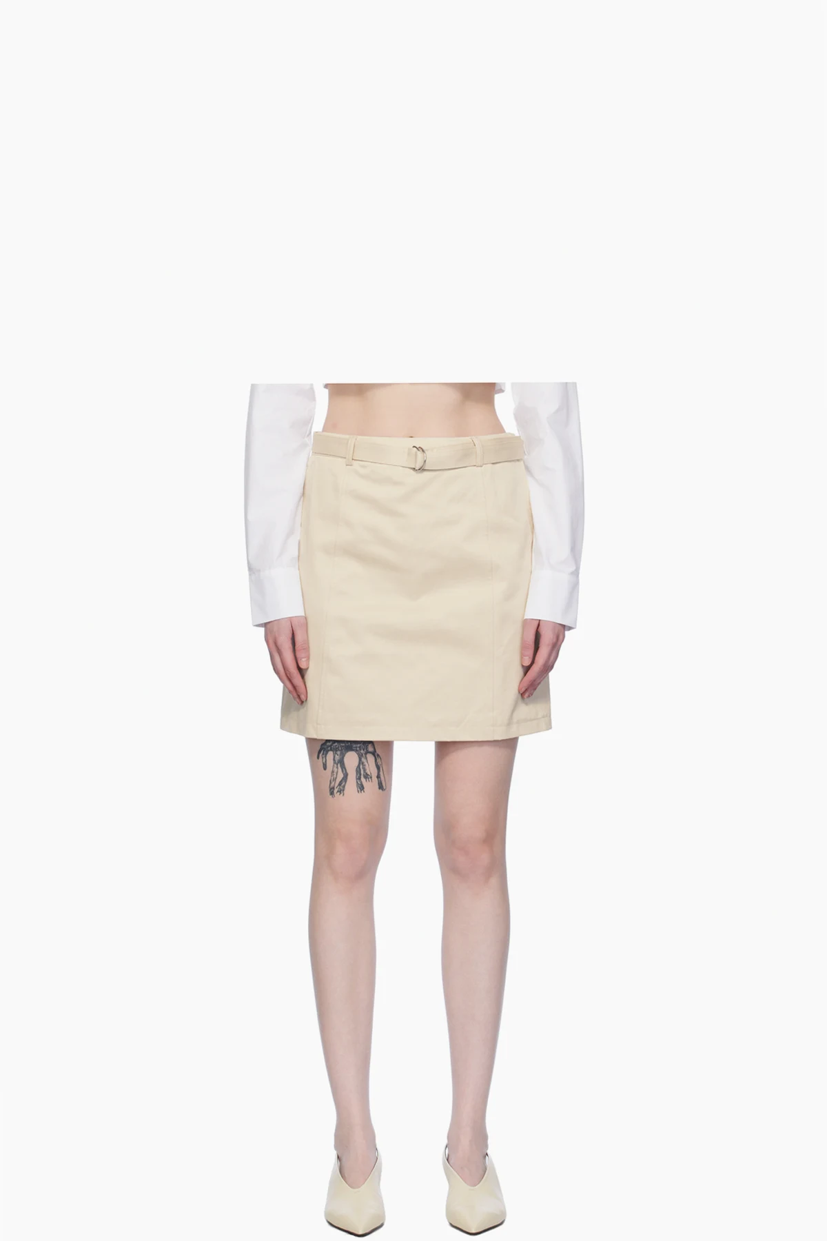 Beige Belted Miniskirt
