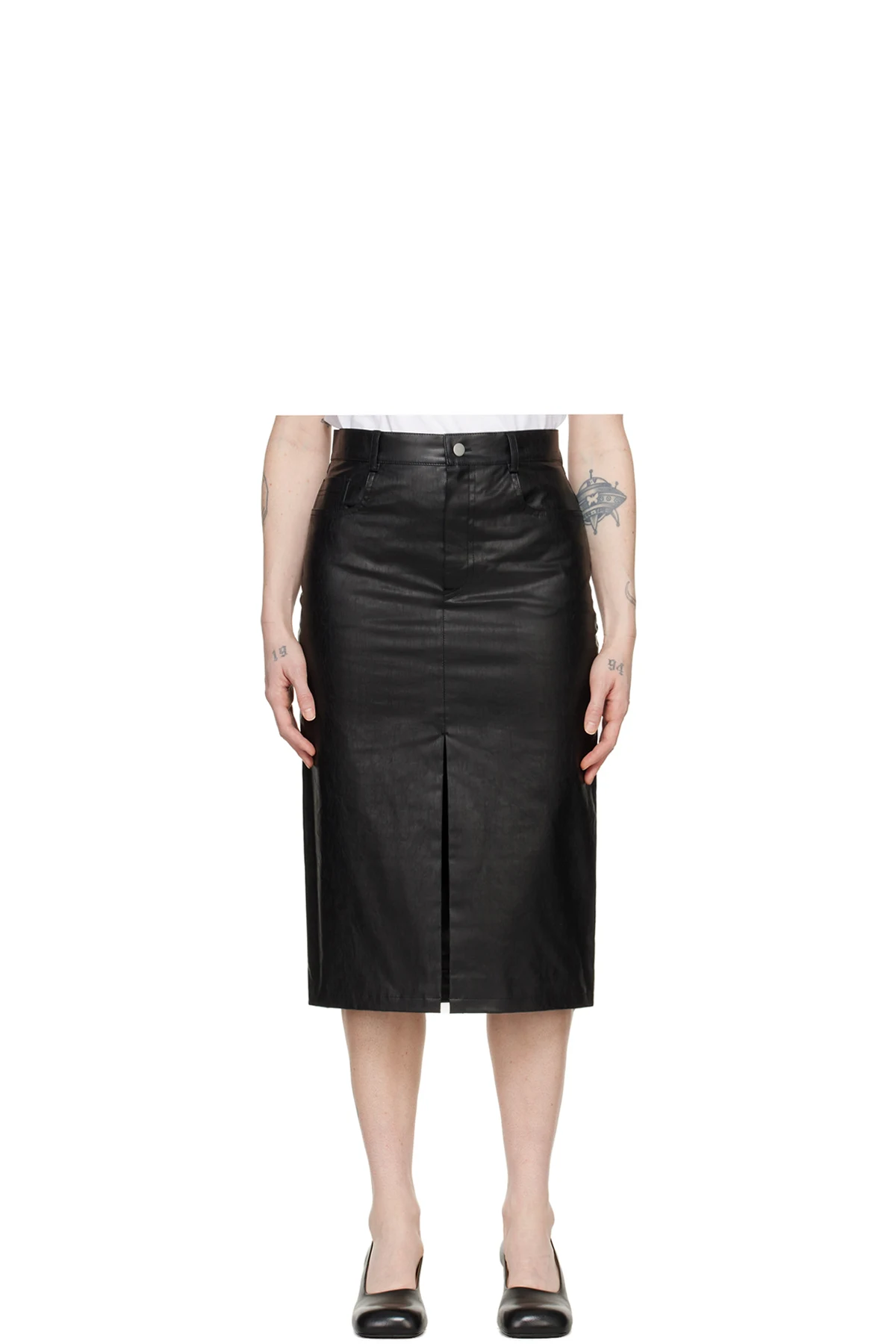 Black 5-Pocket Midi Skirt