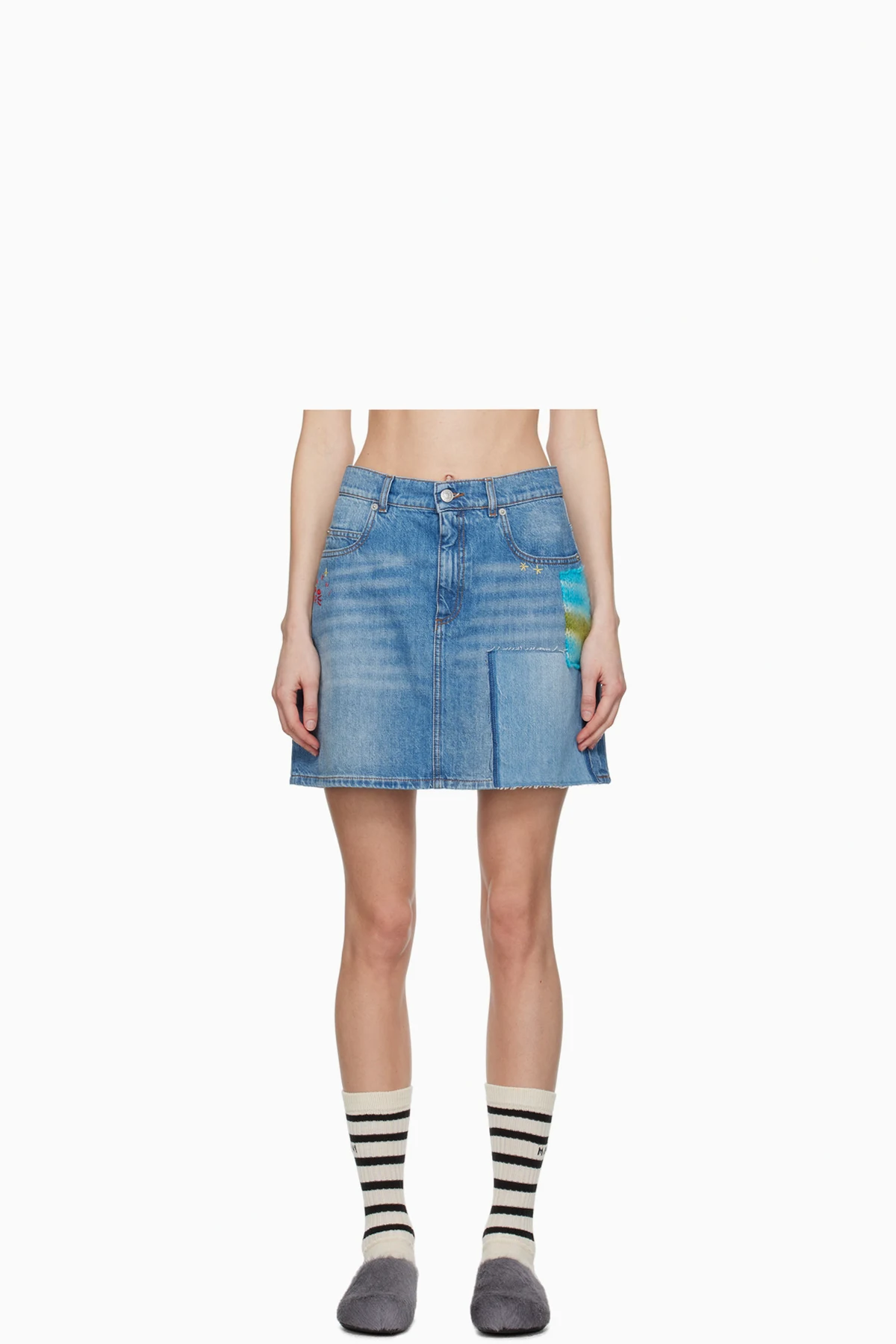 Blue Paneled Denim Miniskirt