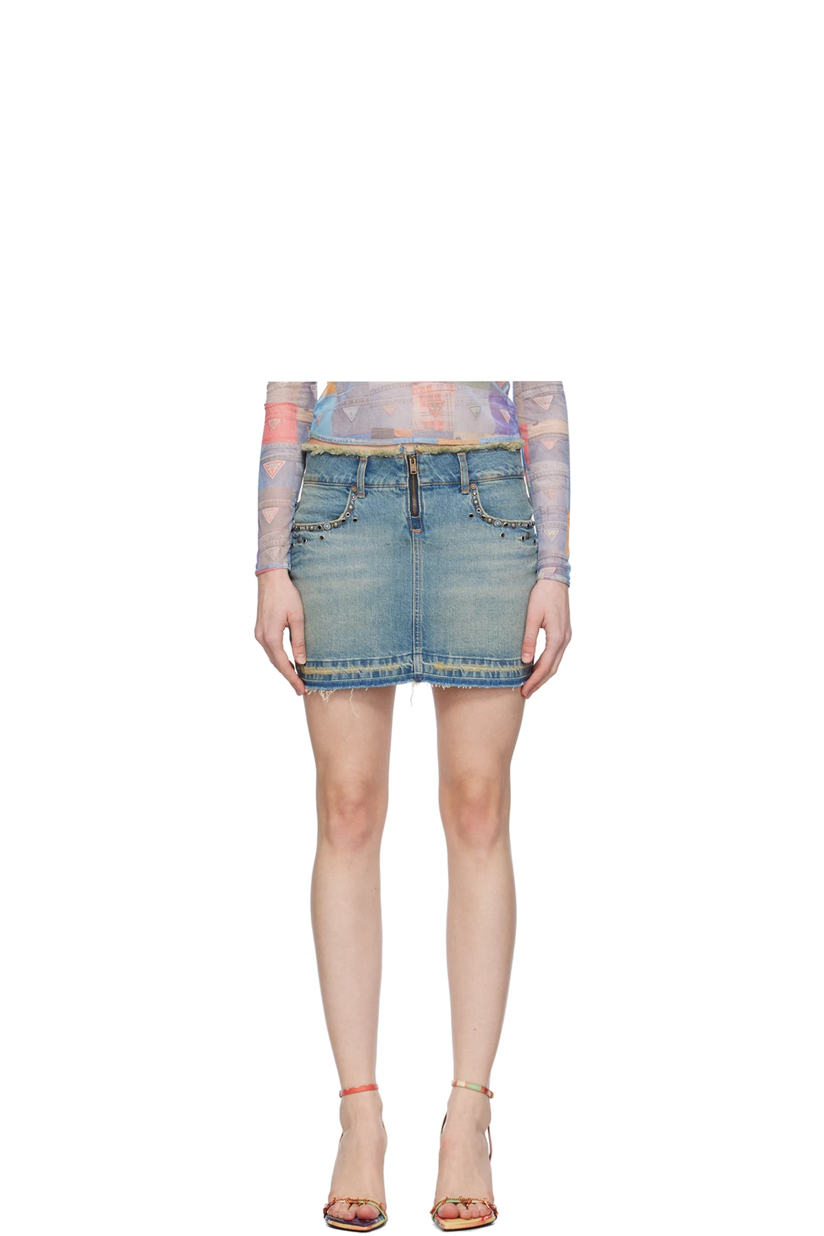 Blue Western Denim Miniskirt