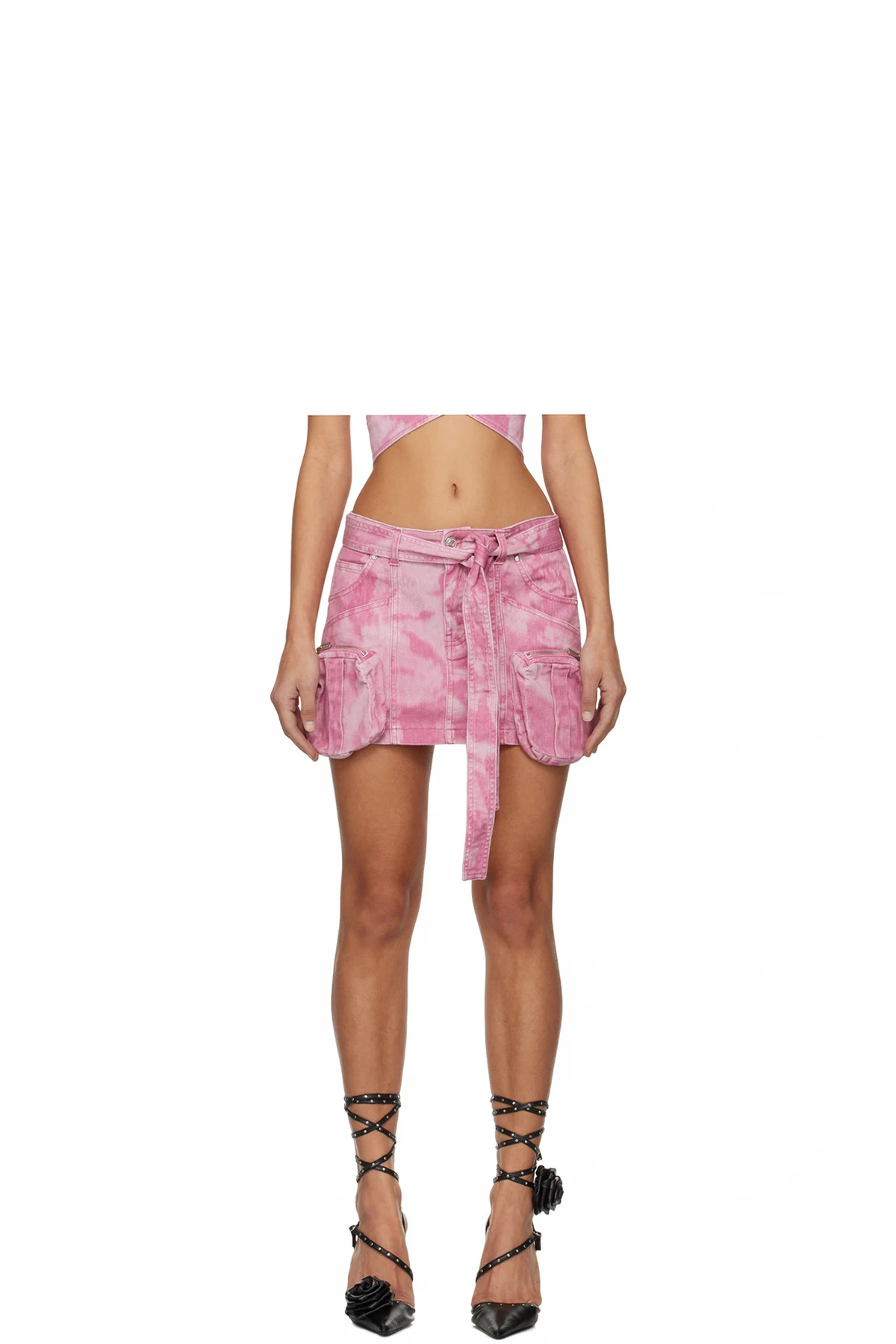 Pink Faded Denim Mini Skirt