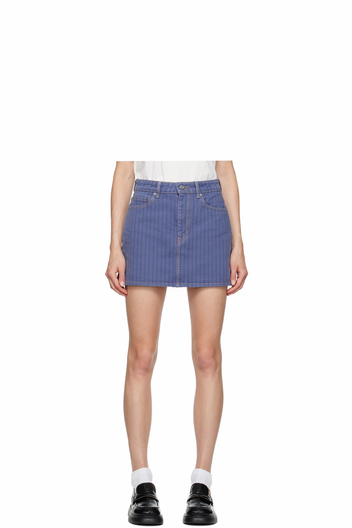 Blue Stripe Overdyed Denim Miniskirt