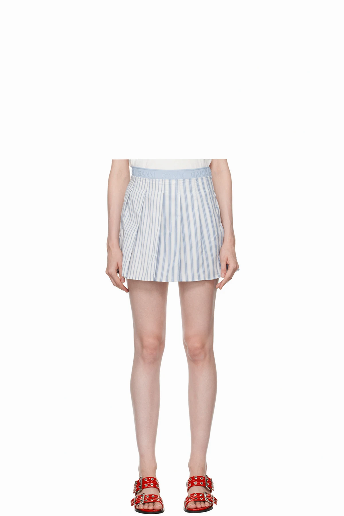 Blue & White Pleated Miniskirt