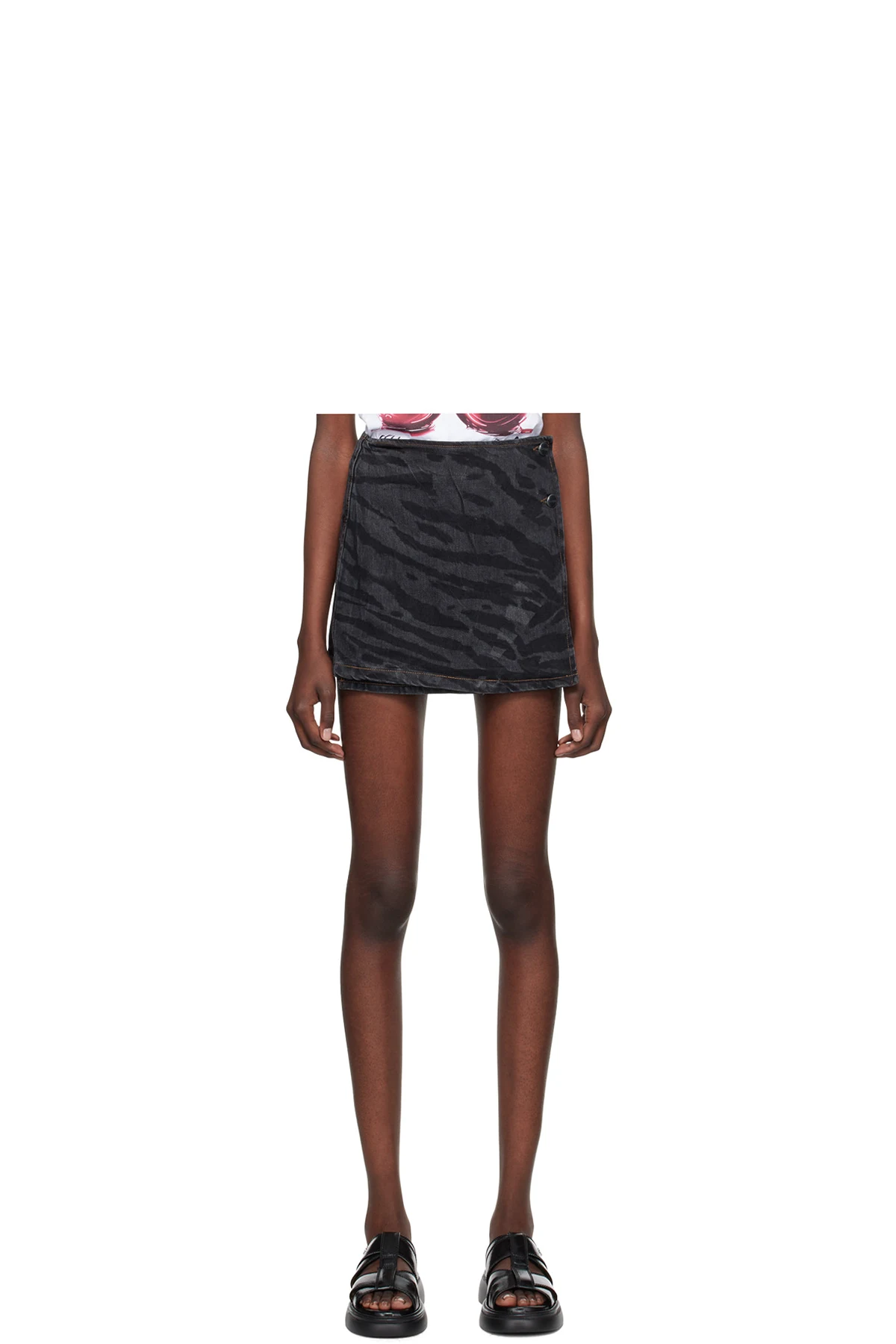 Black Lazer Denim Miniskirt