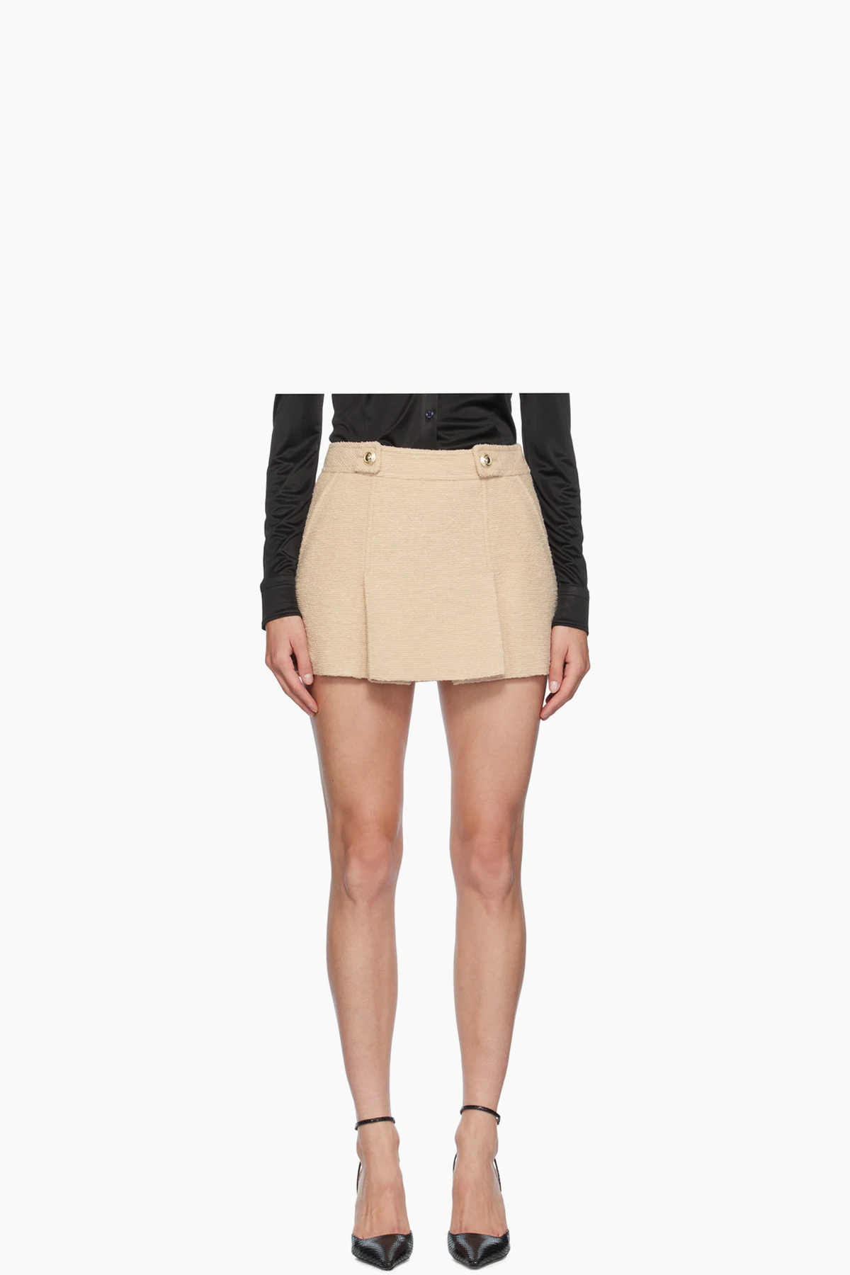 Beige Virgin Wool Pleated Miniskirt