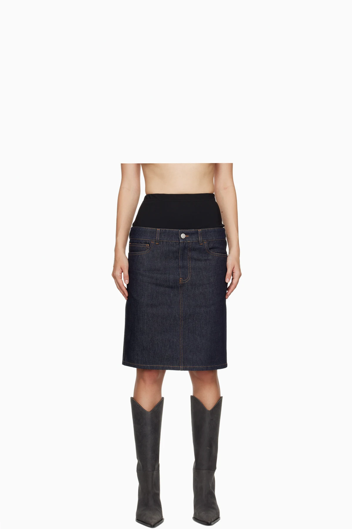 Blue Hybrid Denim Midi Skirt