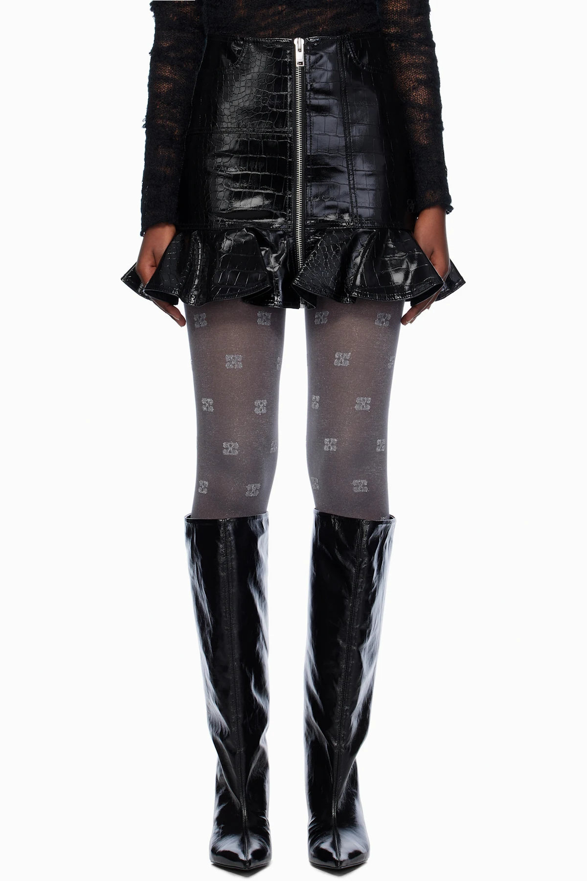 Black Future Coated Faux-Leather Miniskirt