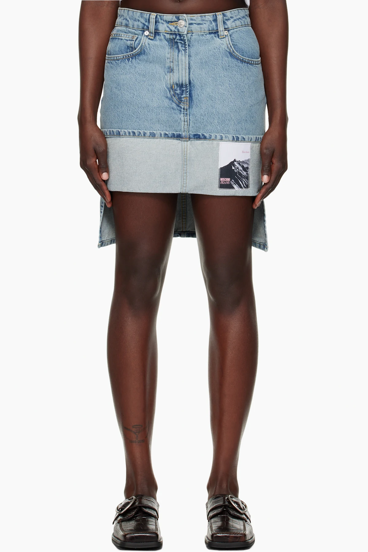Blue Asymmetric Denim Miniskirt