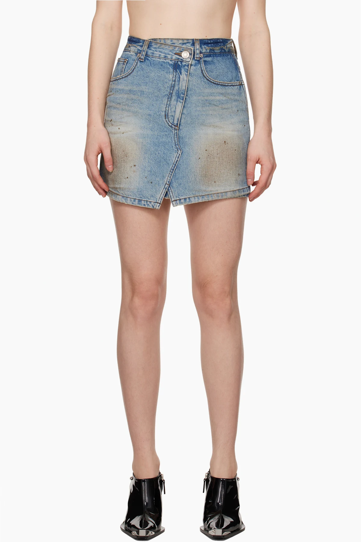 Blue Tilted Denim Miniskirt