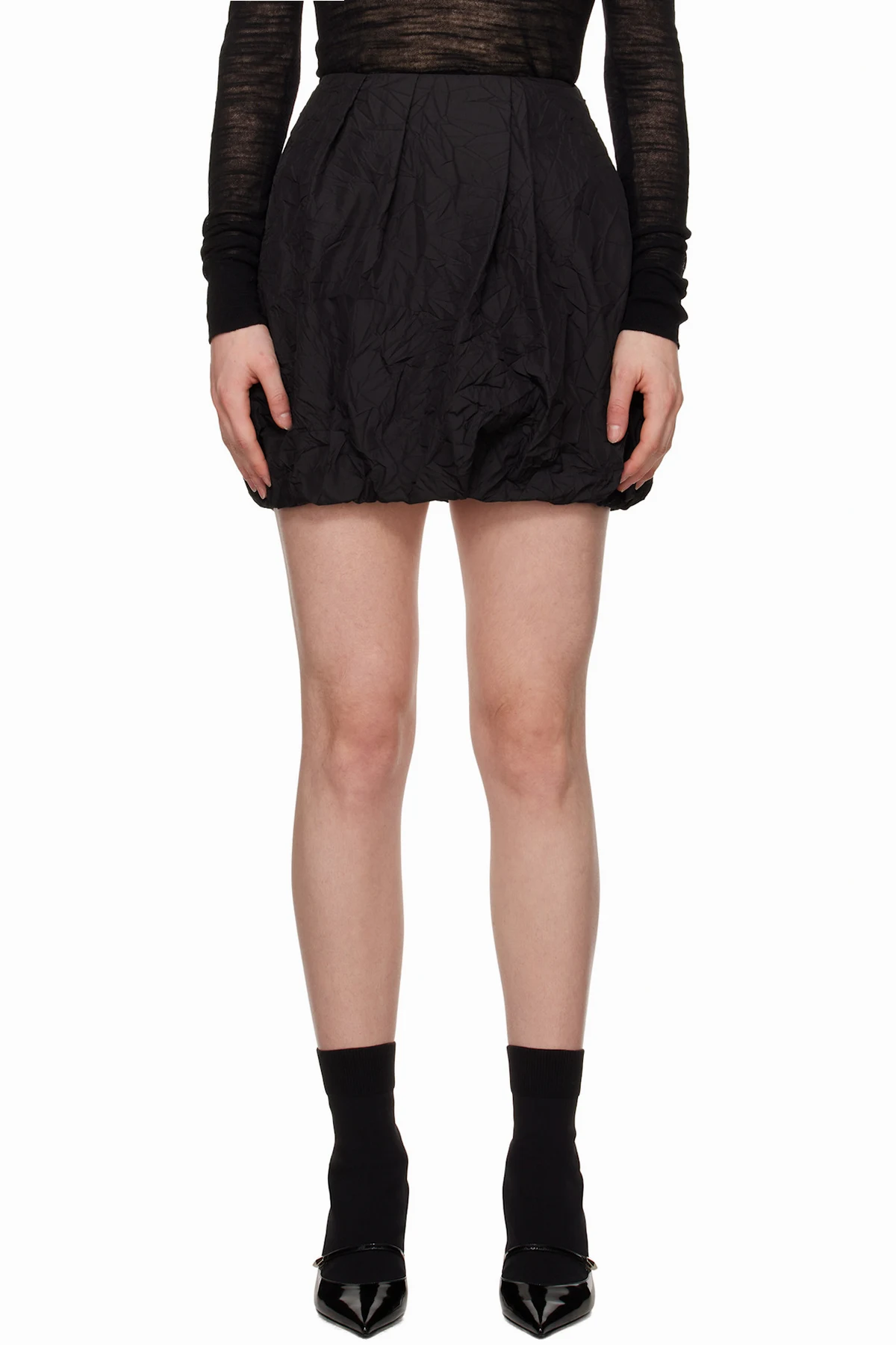 Black Crinkled Drape Miniskirt
