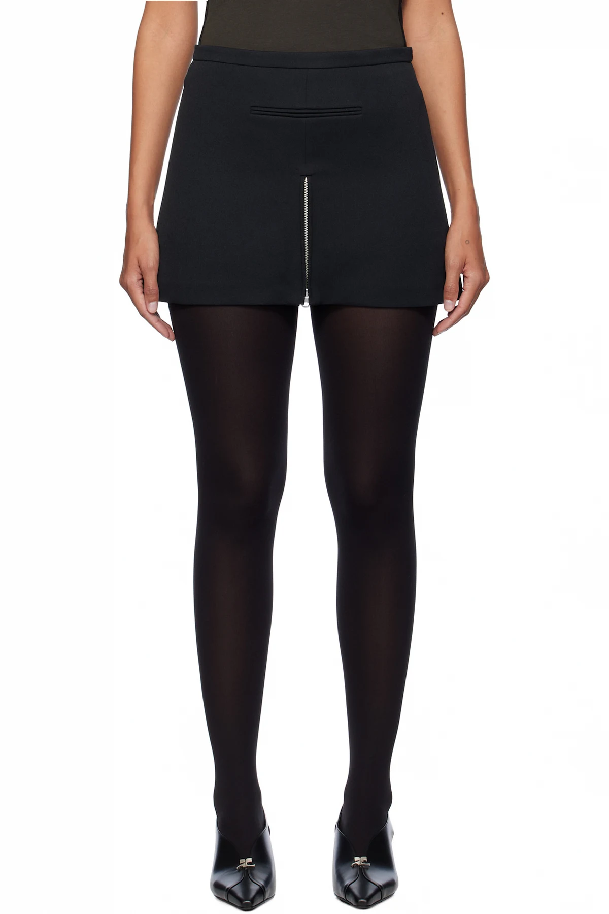 Black Tailored Zipped Twill Miniskirt