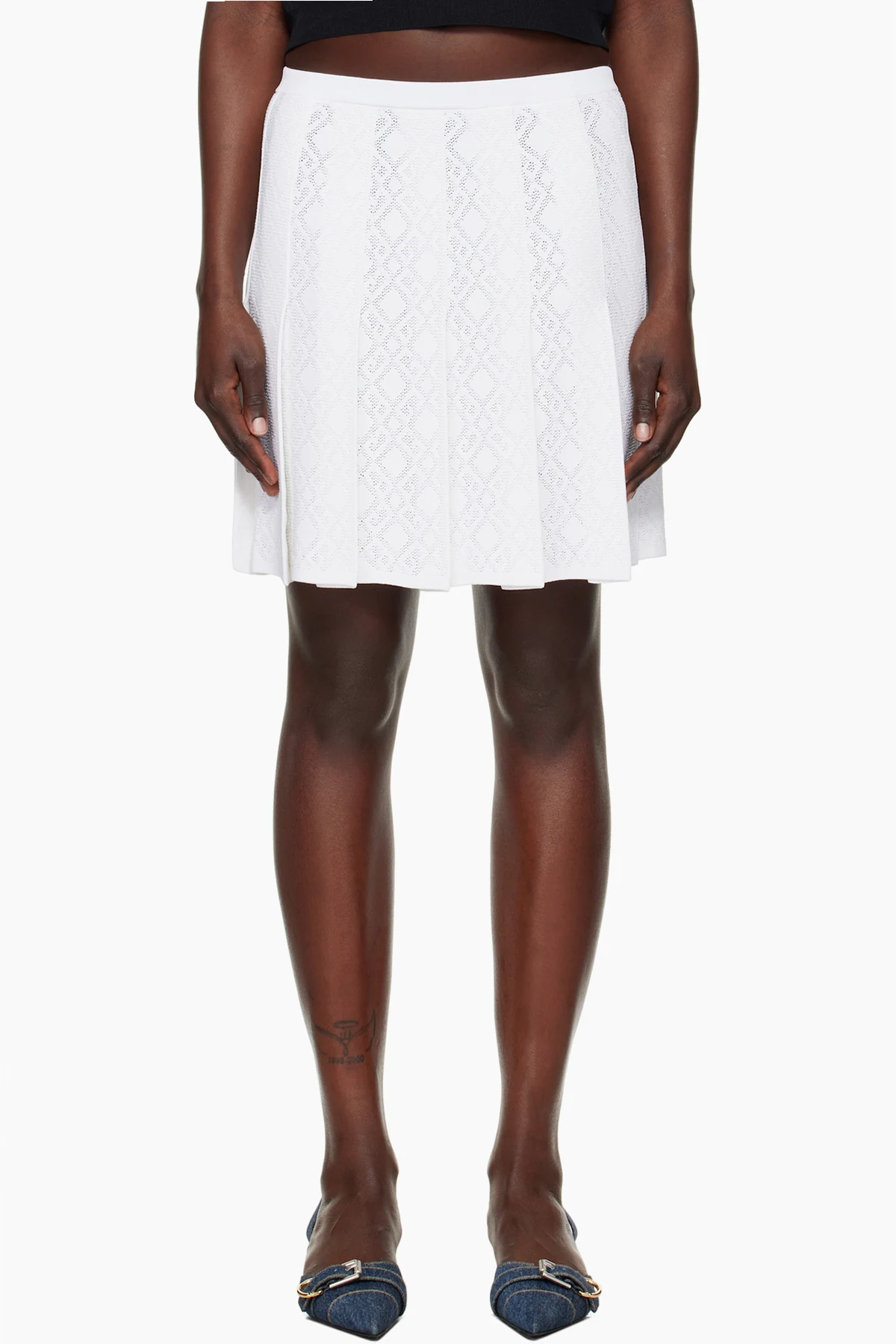 White Pleated Monogram 72 Jacquard Miniskirt