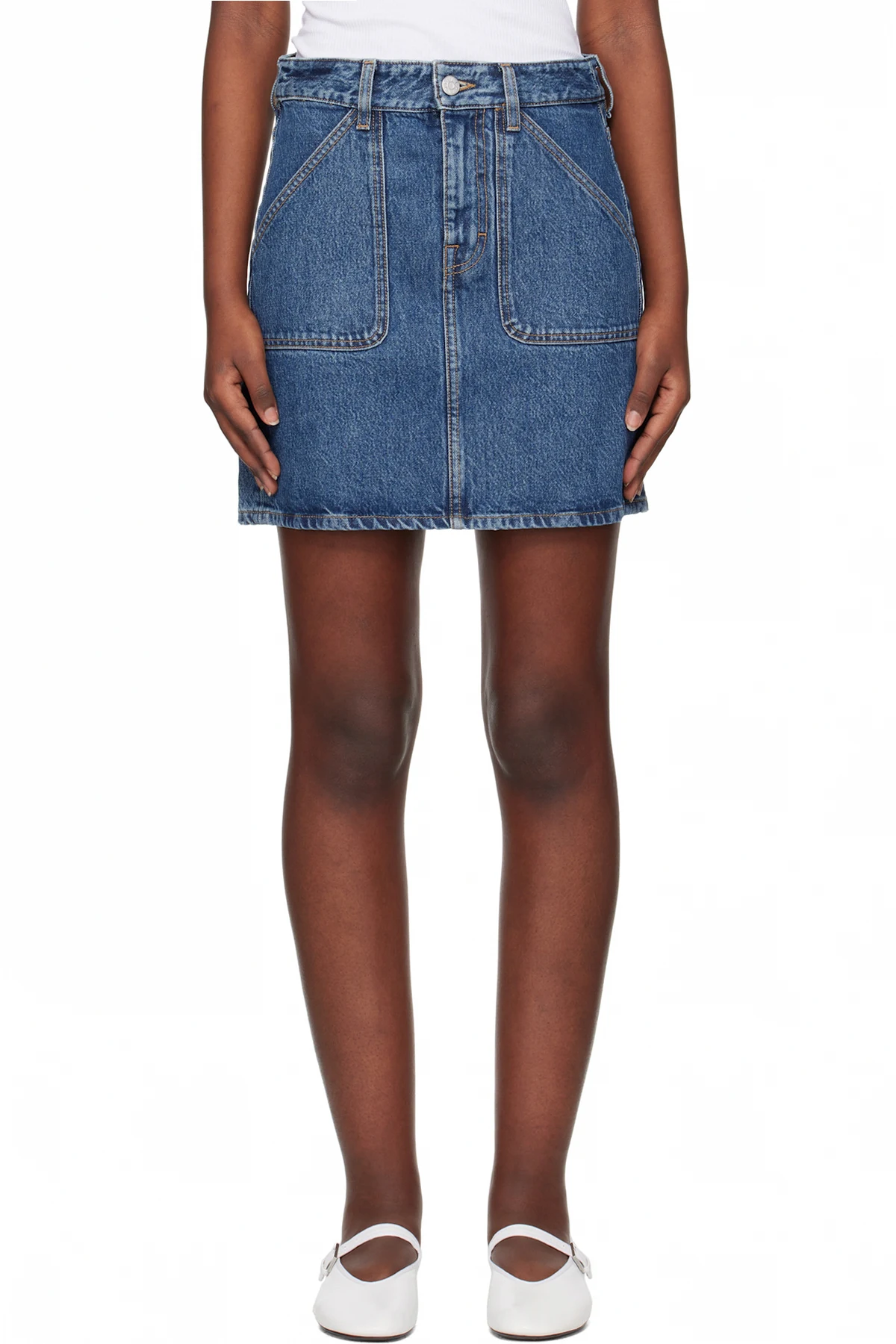 Blue Patch Pocket Denim Miniskirt