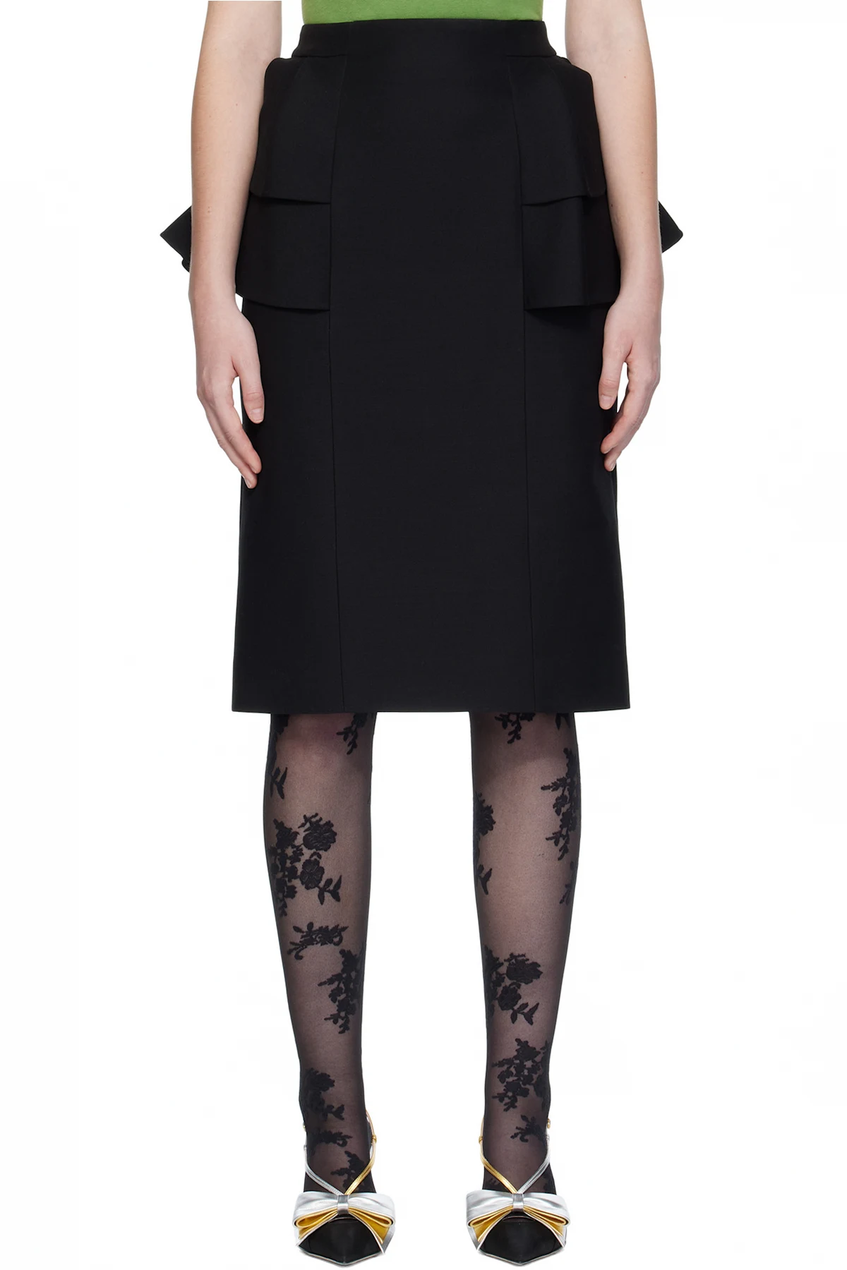 Black Crepe Couture Midi Skirt