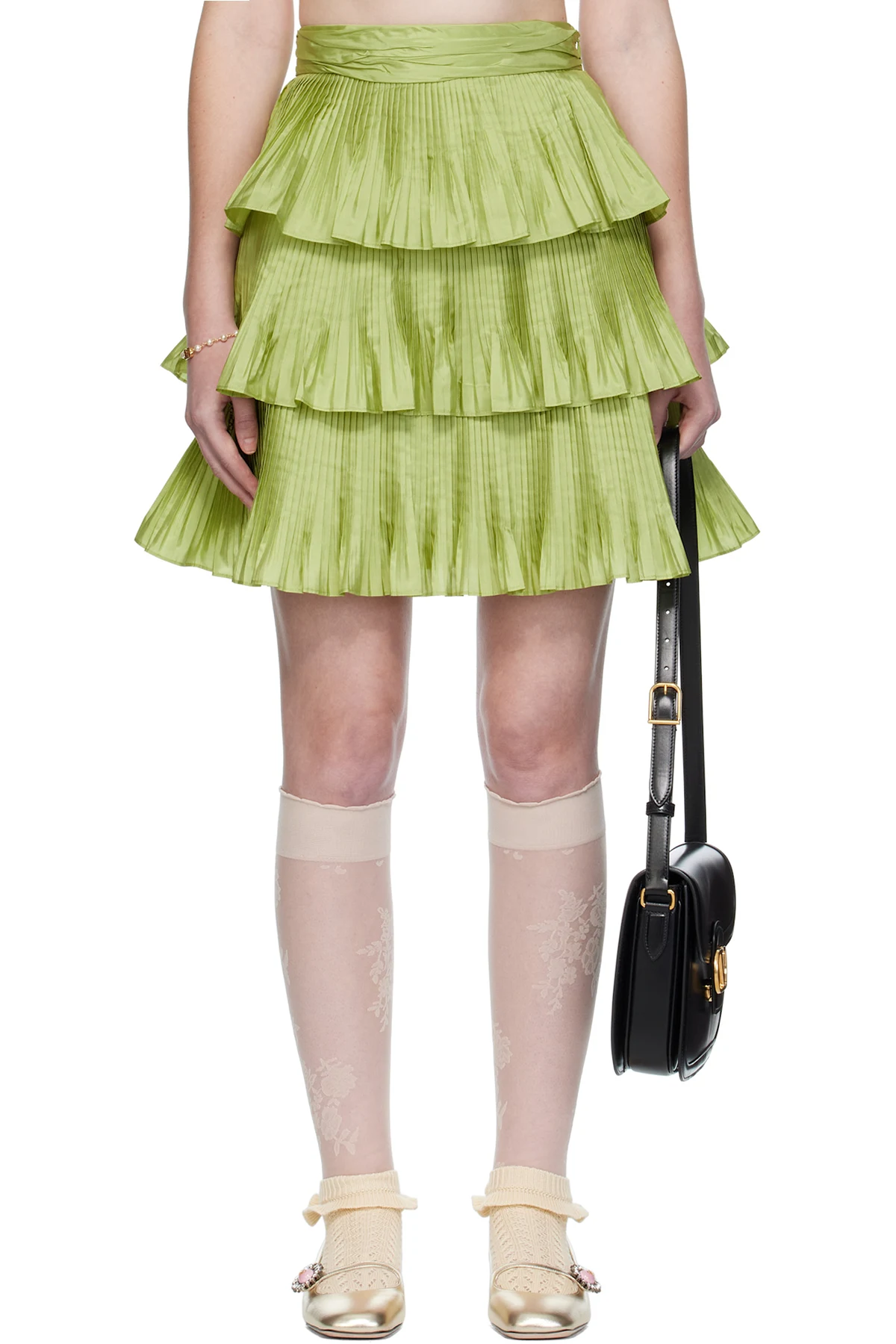 Green Taffetas Midi Skirt