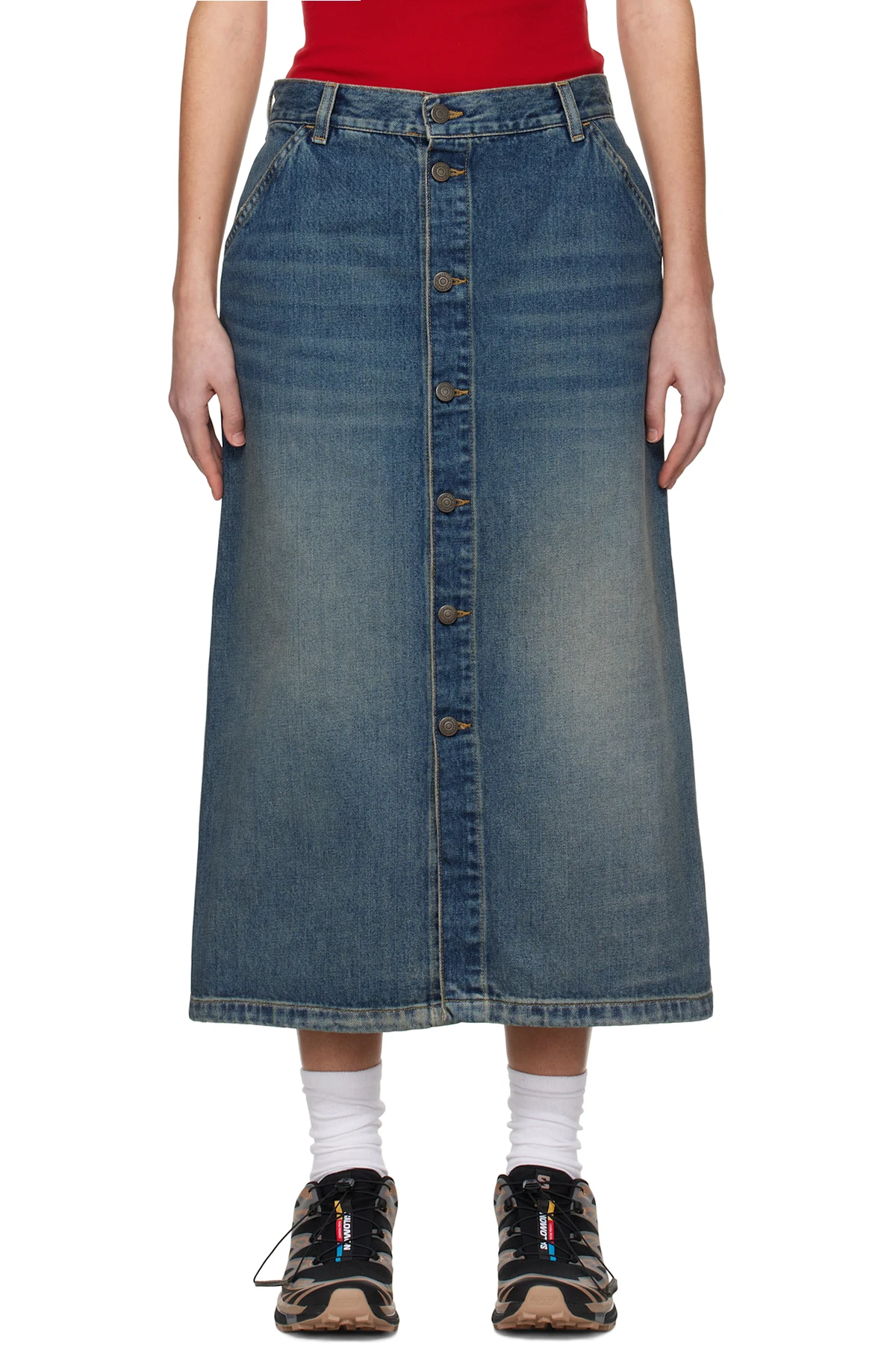 Blue Marvin Denim Midi Skirt