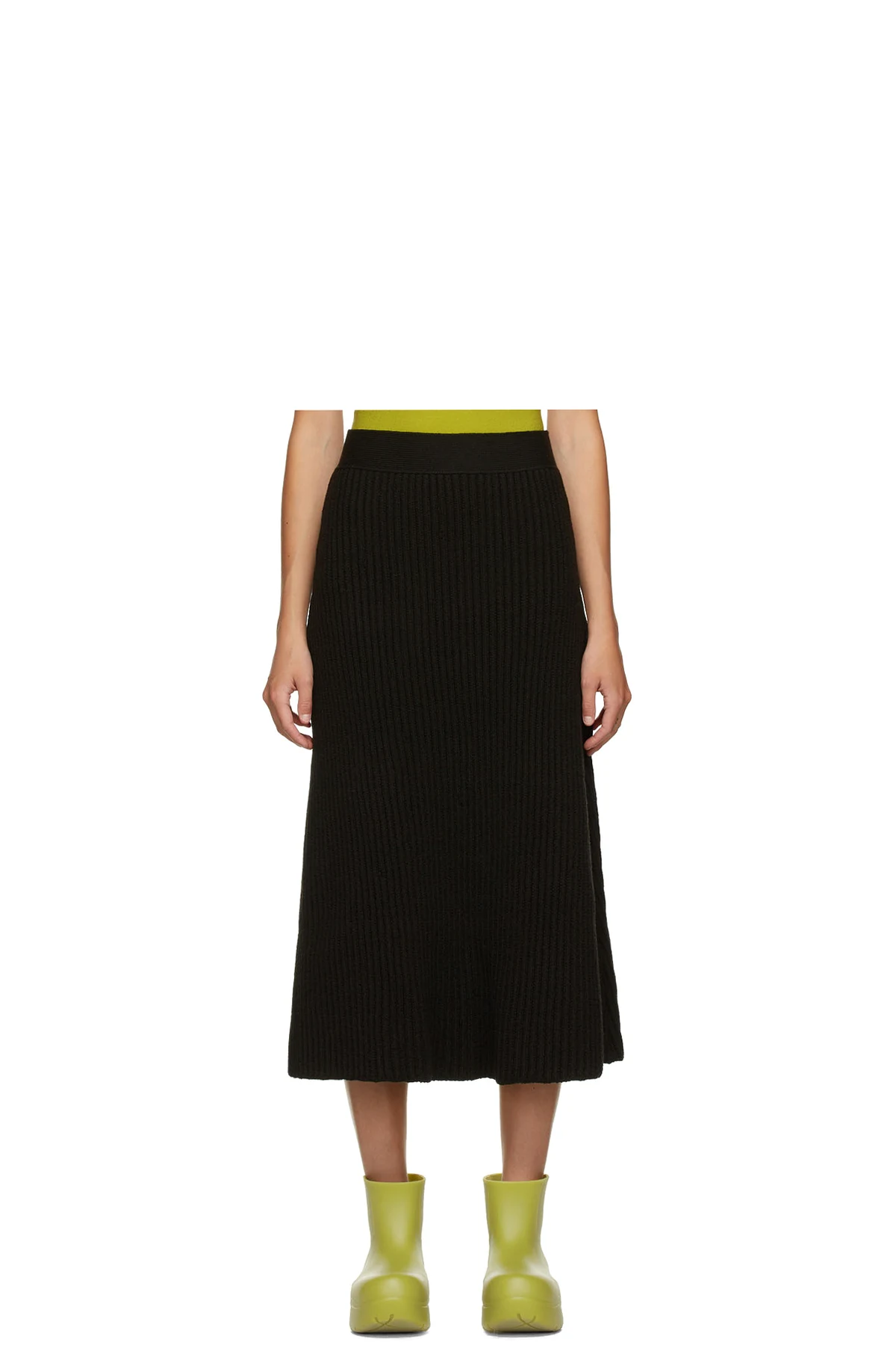 Brown Rib Distorted Mid-Length Skirt