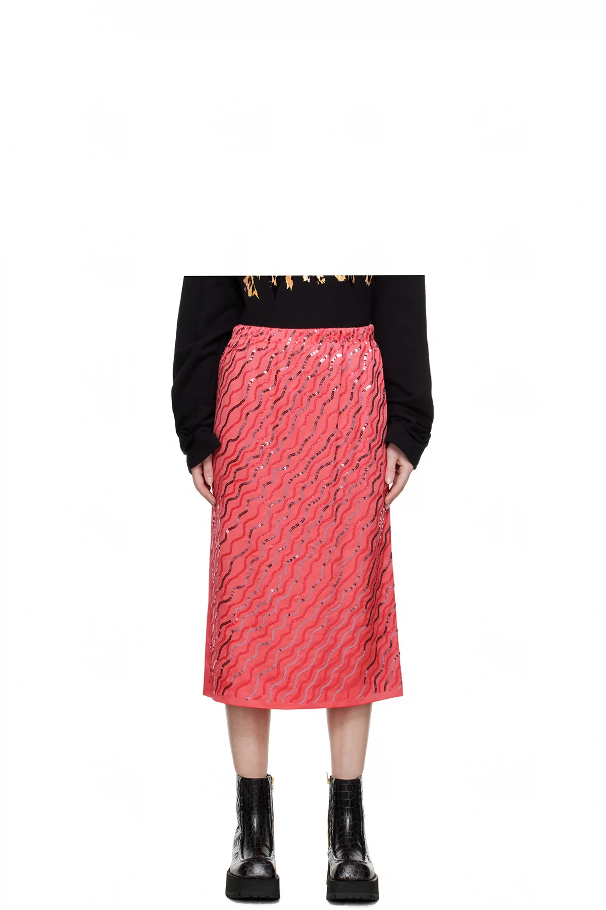 Pink Sequin Midi Skirt