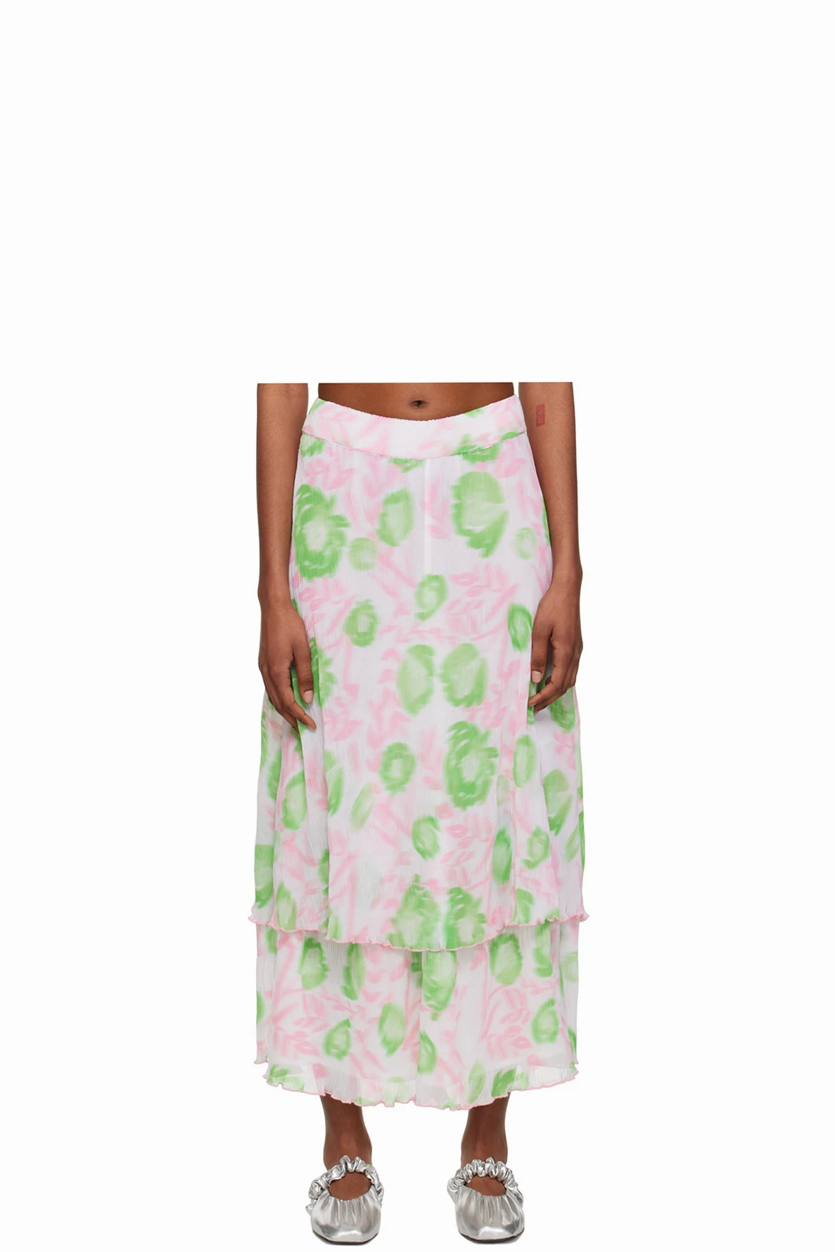 Pink & Green Layered Midi Skirt