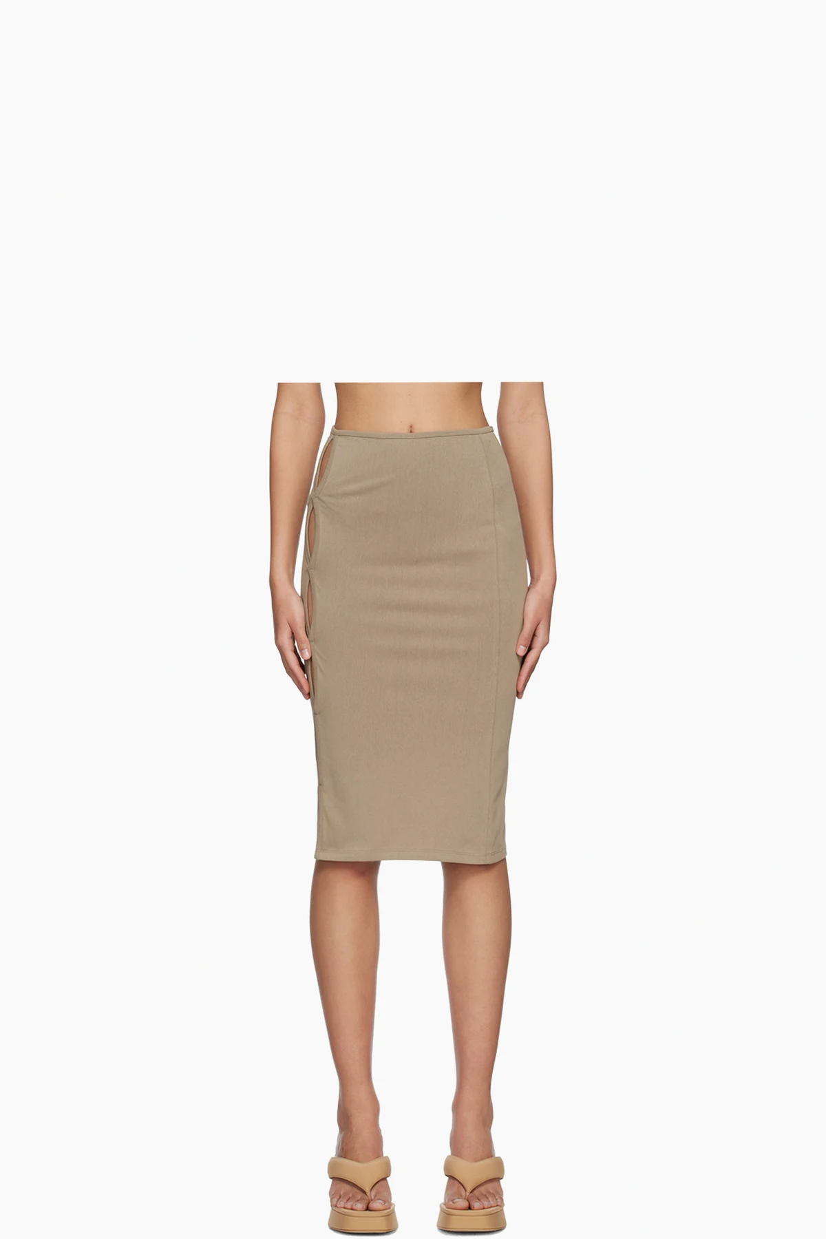 Beige Cutout Midi Skirt