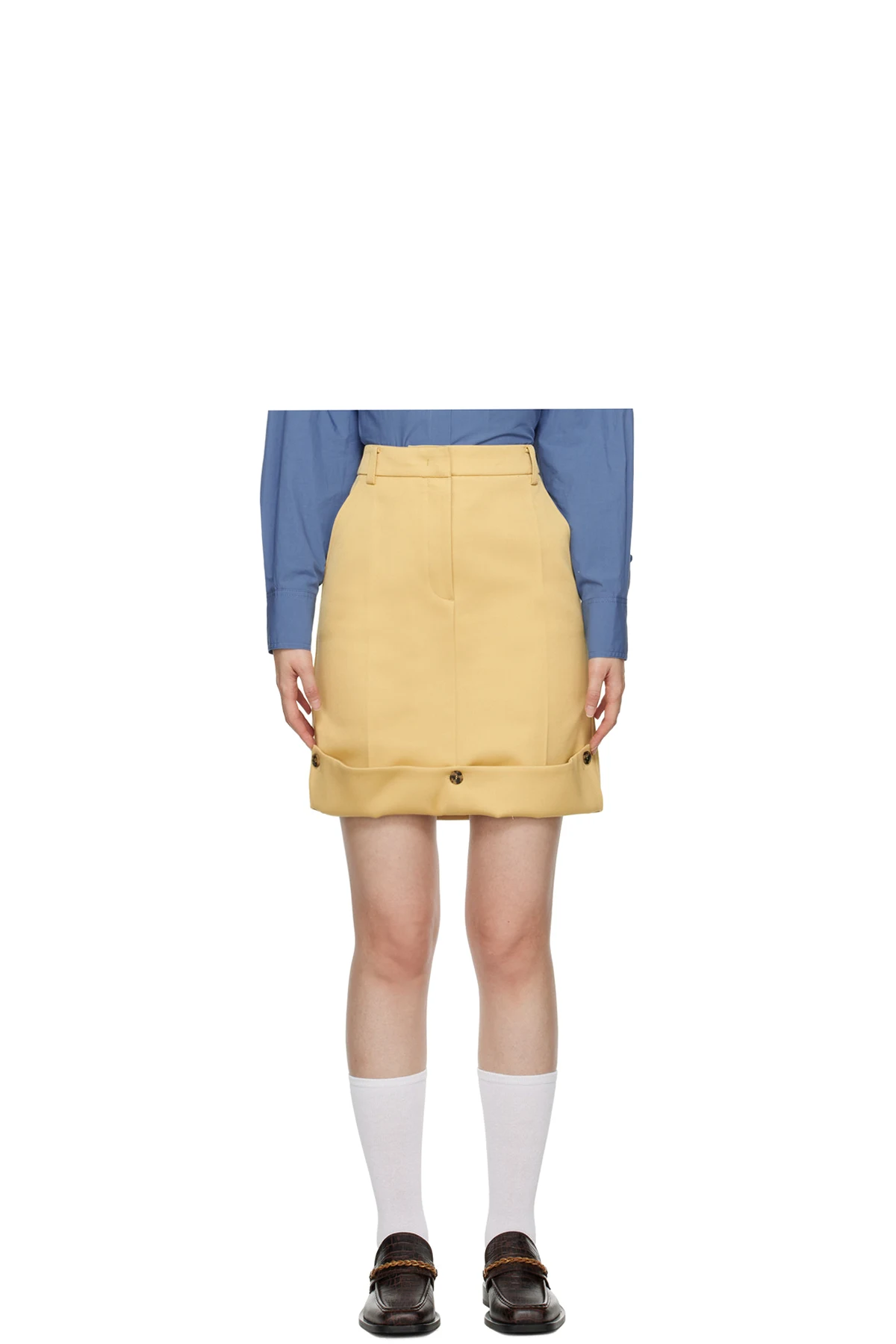 Beige Rolled Hem Midi Skirt