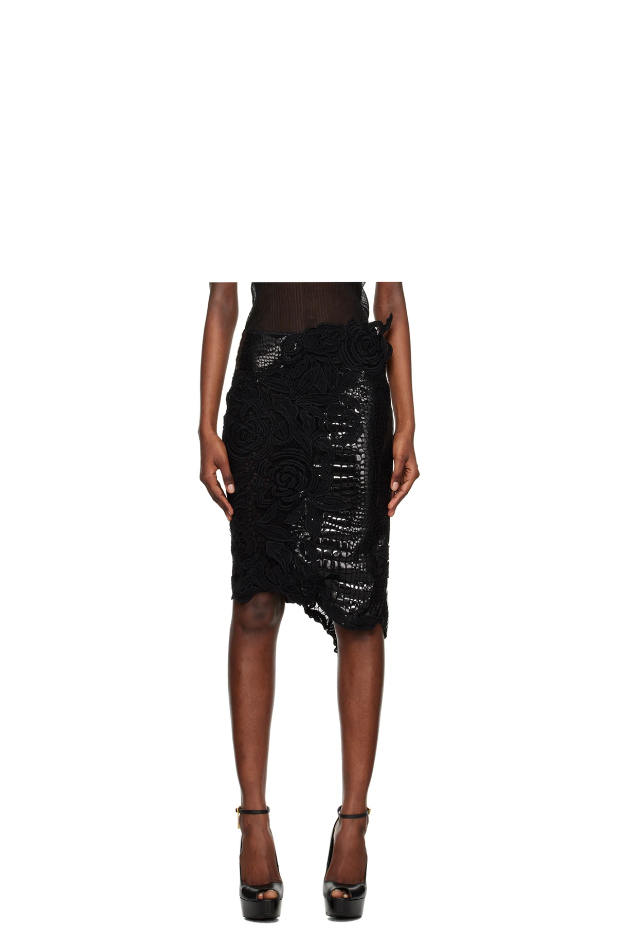 Black Asymmetric Midi Skirt
