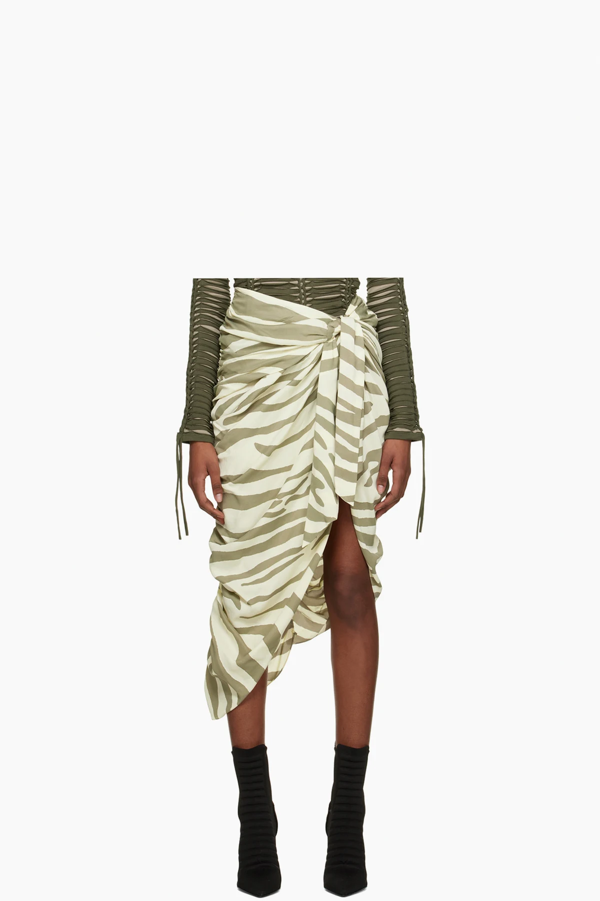 Beige & Khaki Zebra Print Midi Skirt