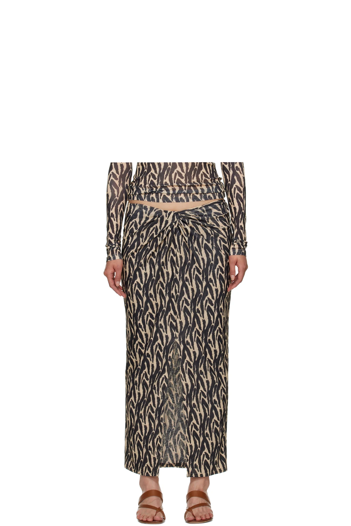 Beige & Black Marya Midi Skirt