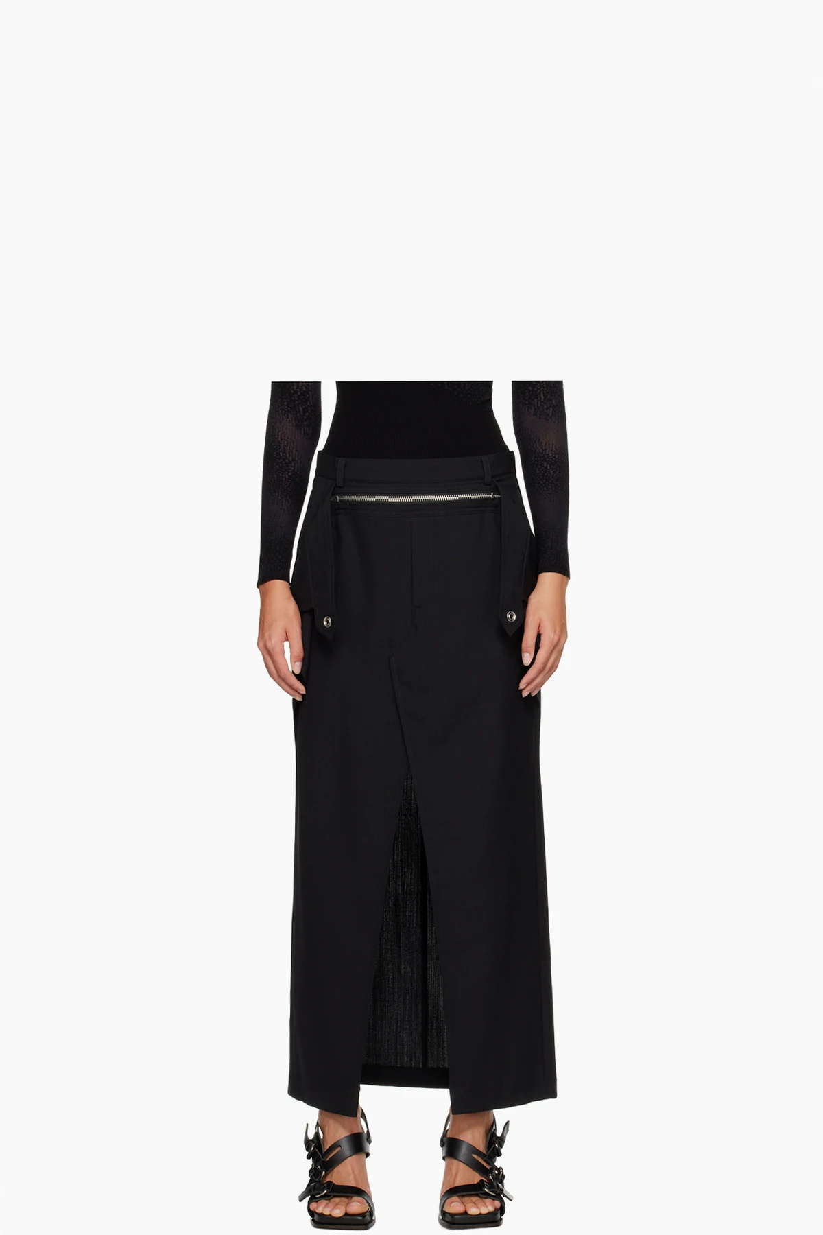 Black Zip Midi Skirt