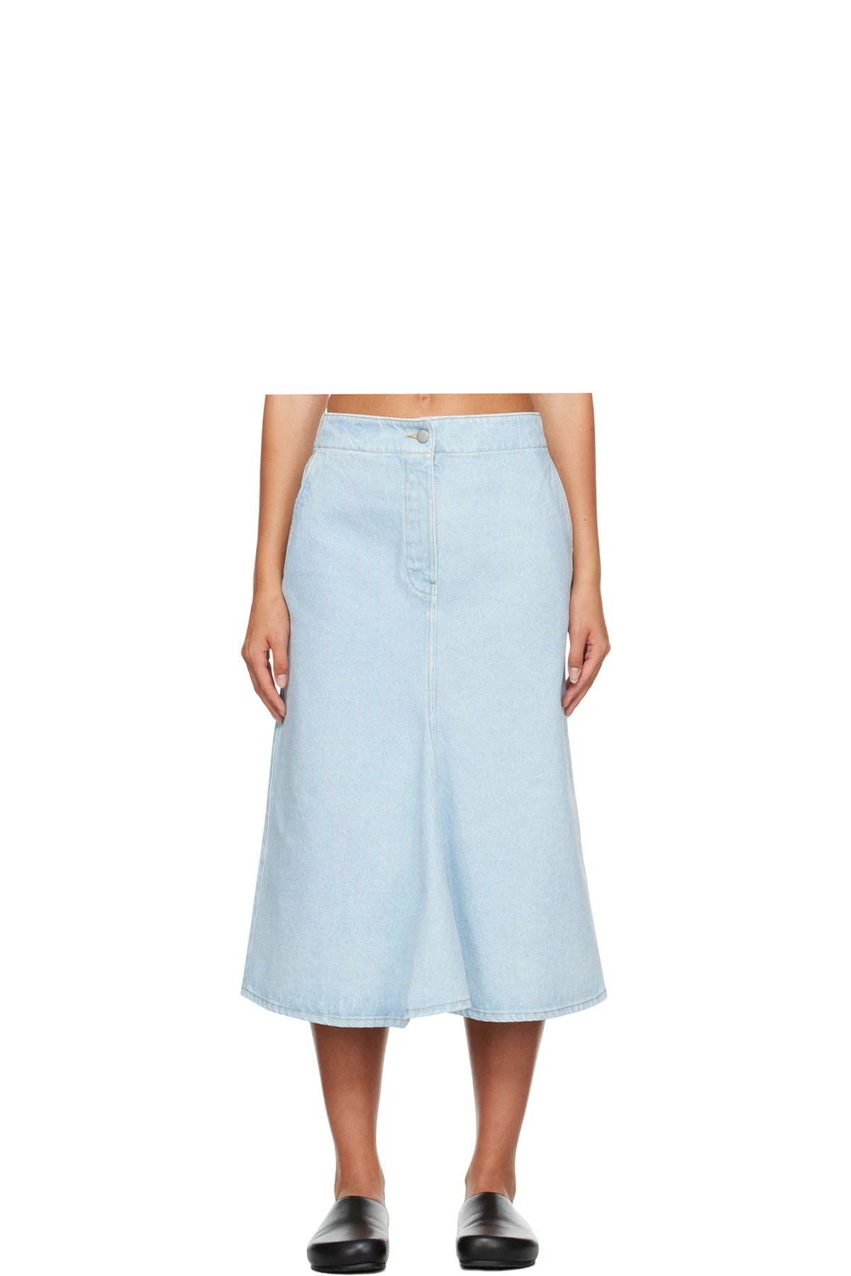 Blue Preto Denim Midi Skirt