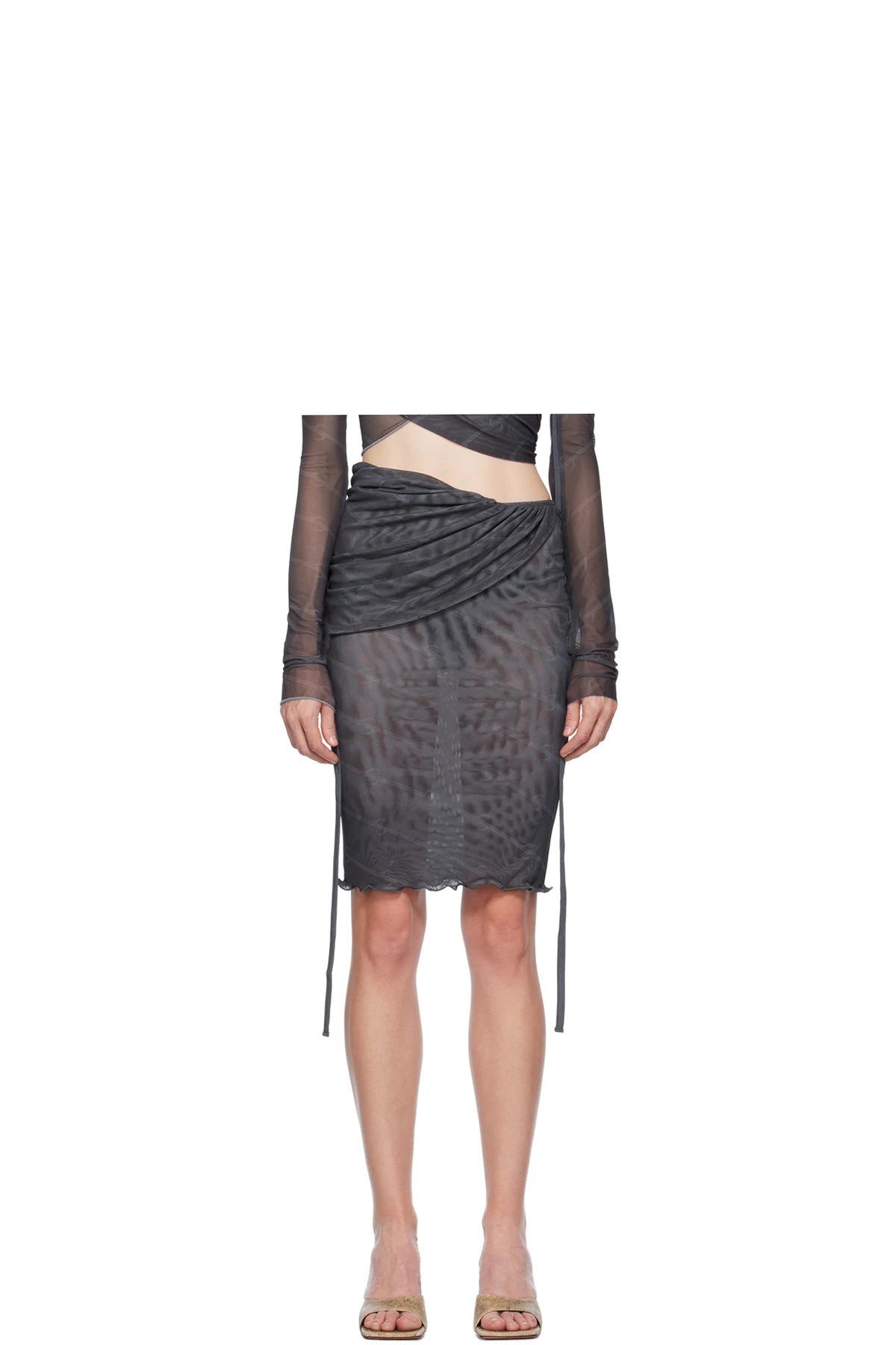Gray Wrap Midi Skirt