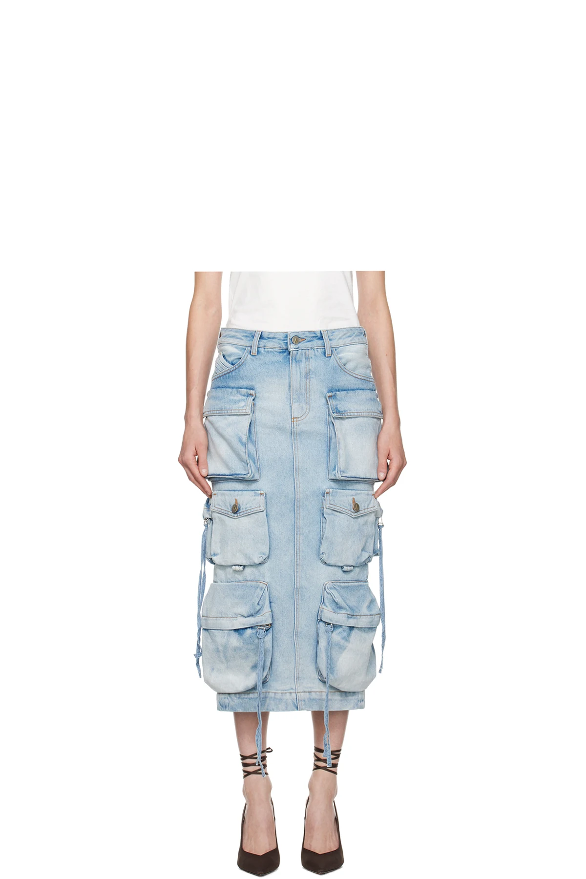 Blue Pocket Denim Midi Skirt