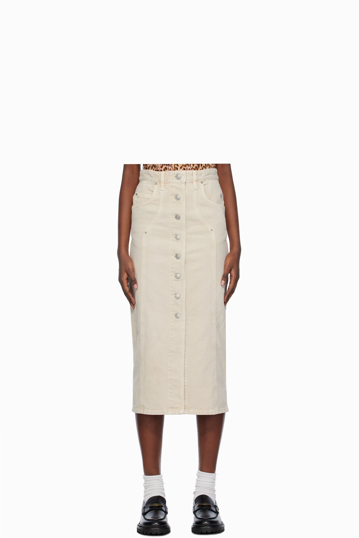 Beige Vandy Denim Midi Skirt
