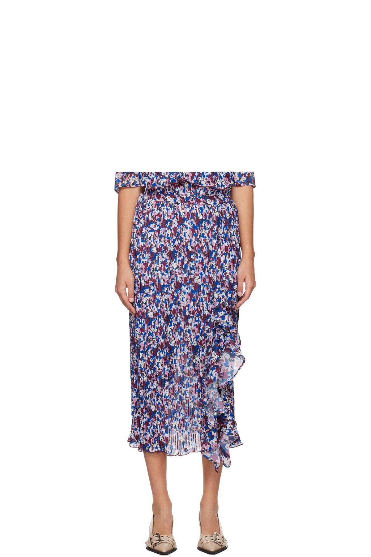 Multicolor Pleated Midi Skirt