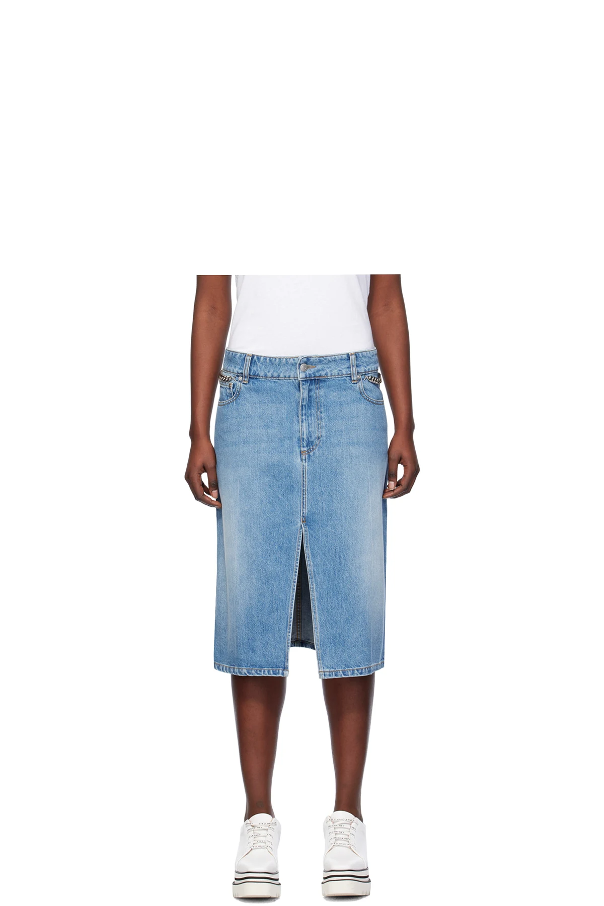 Blue Iconic Falabella Denim Midi Skirt