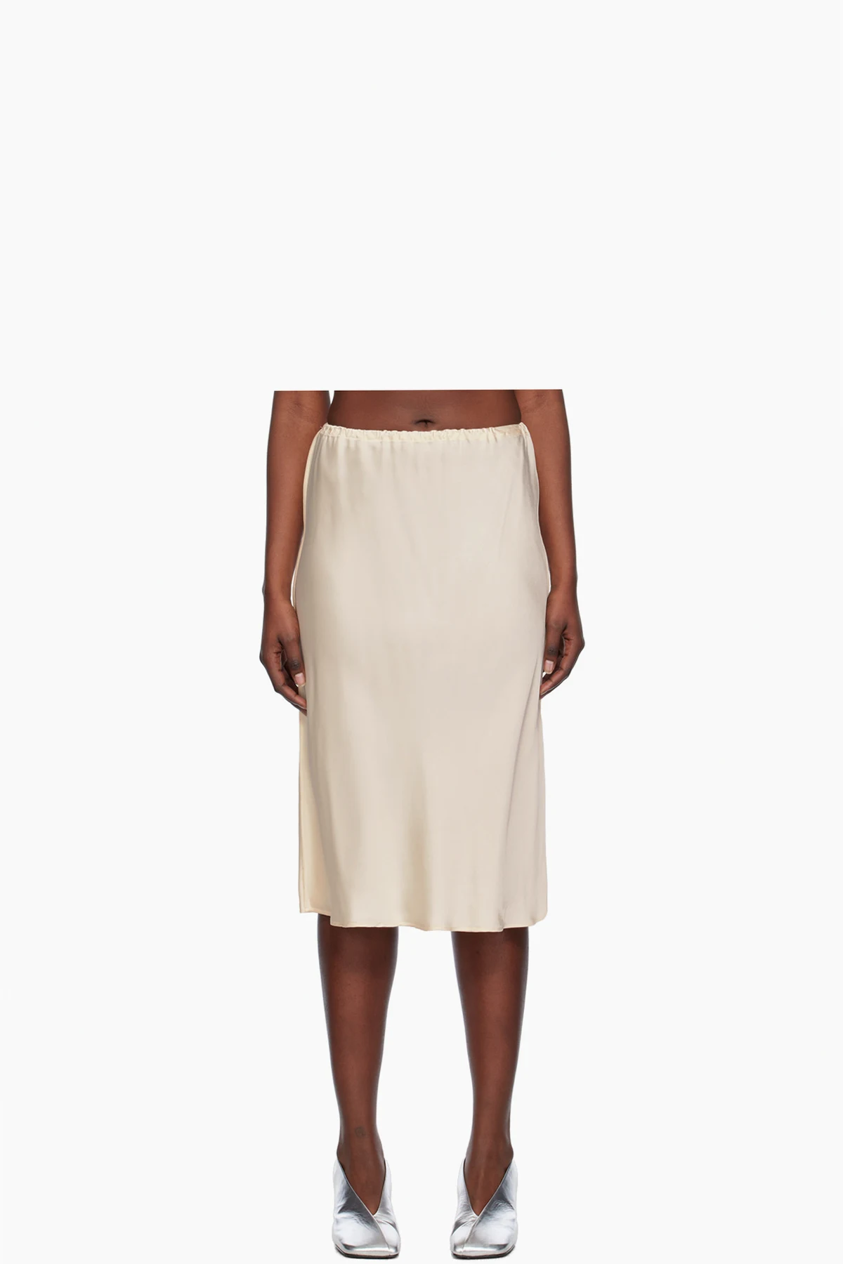Beige Elasticized Midi Skirt