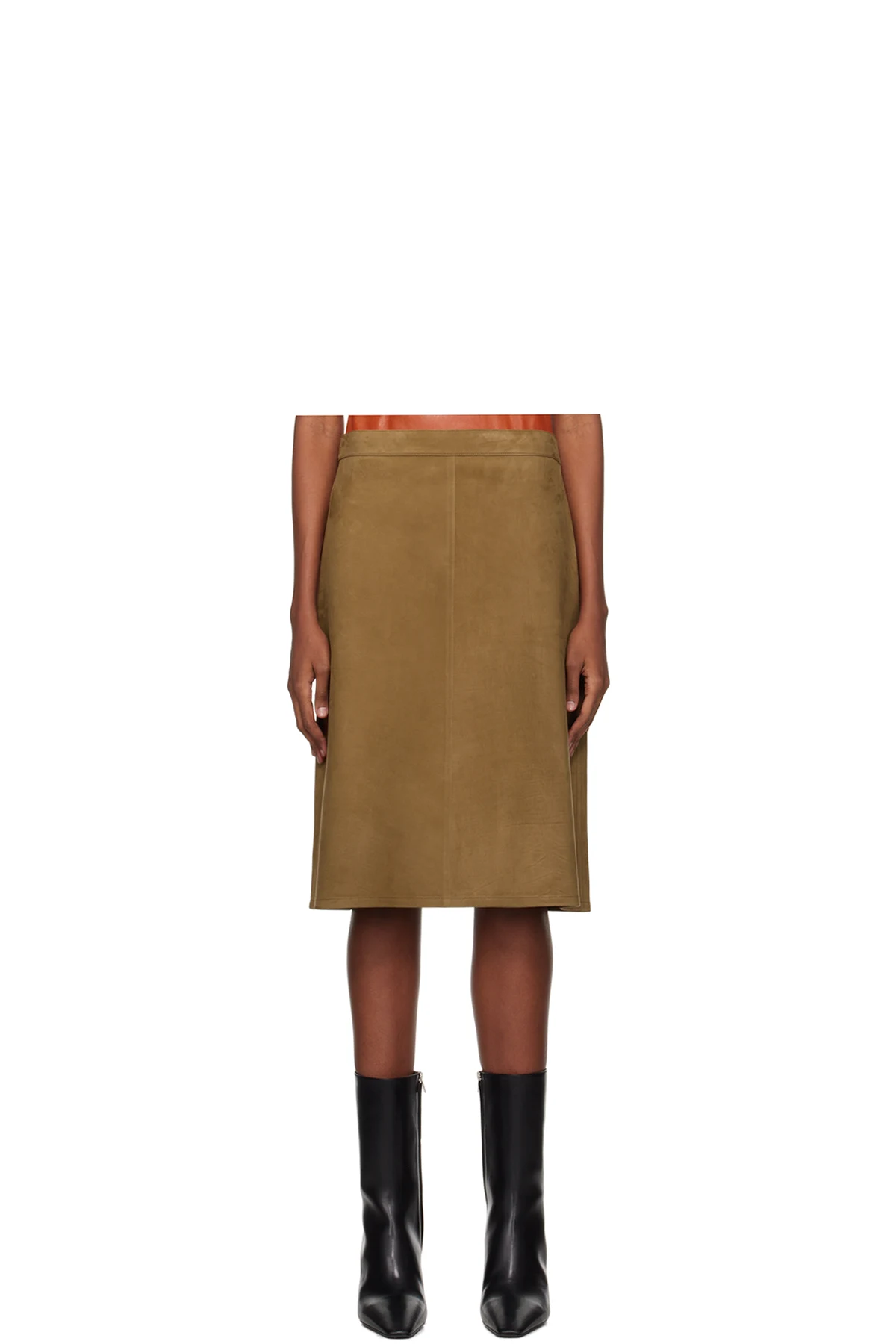 Brown A-Line Midi Skirt
