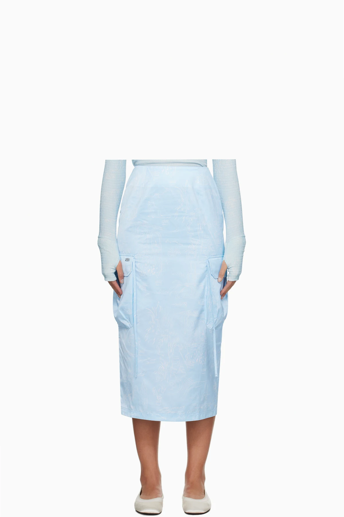 Blue Drawing Cargo Midi Skirt