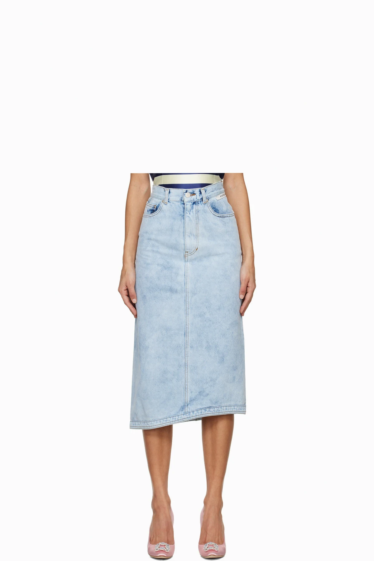Blue Asymmetric Denim Midi Skirt