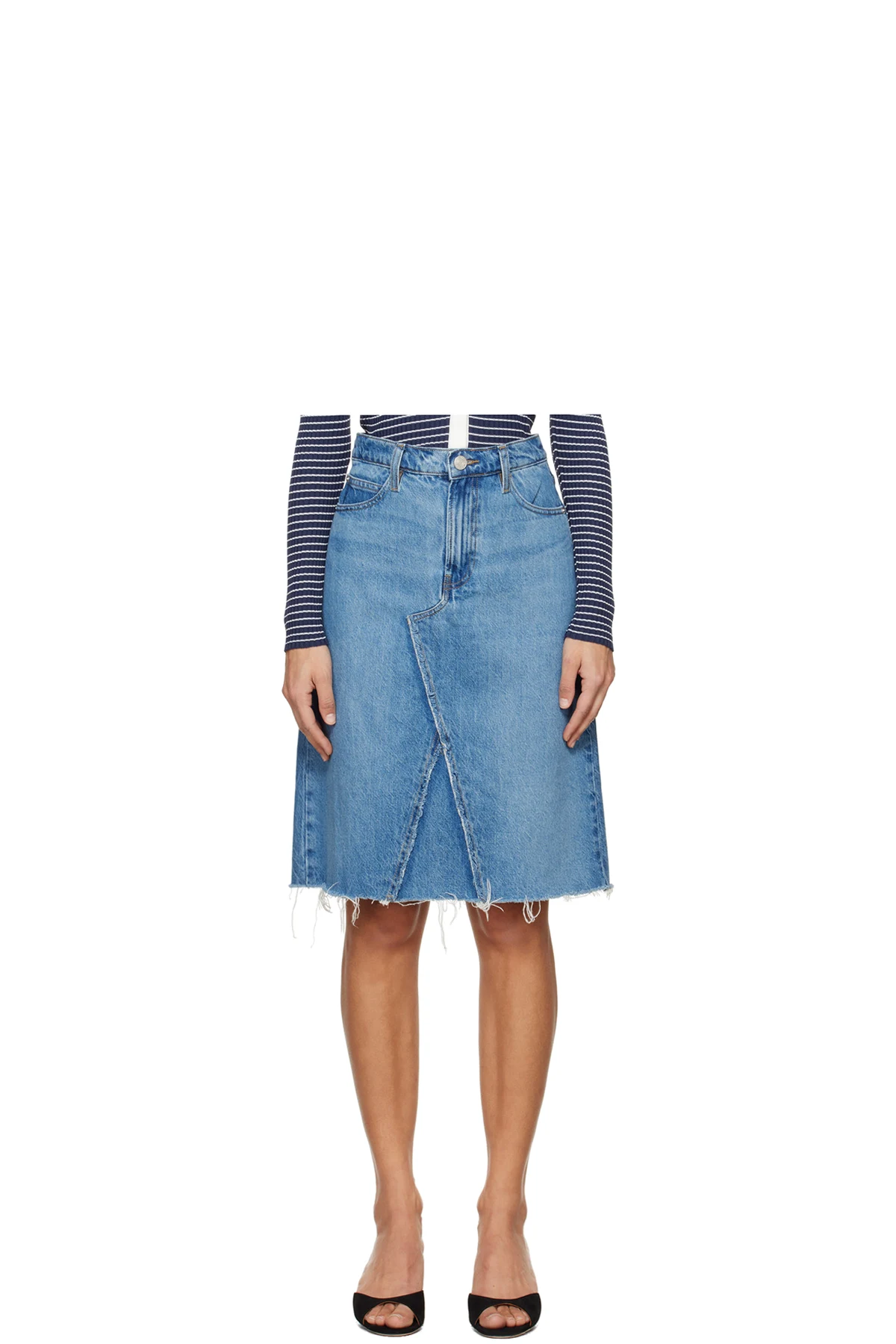 Blue Deconstructed Denim Midi Skirt